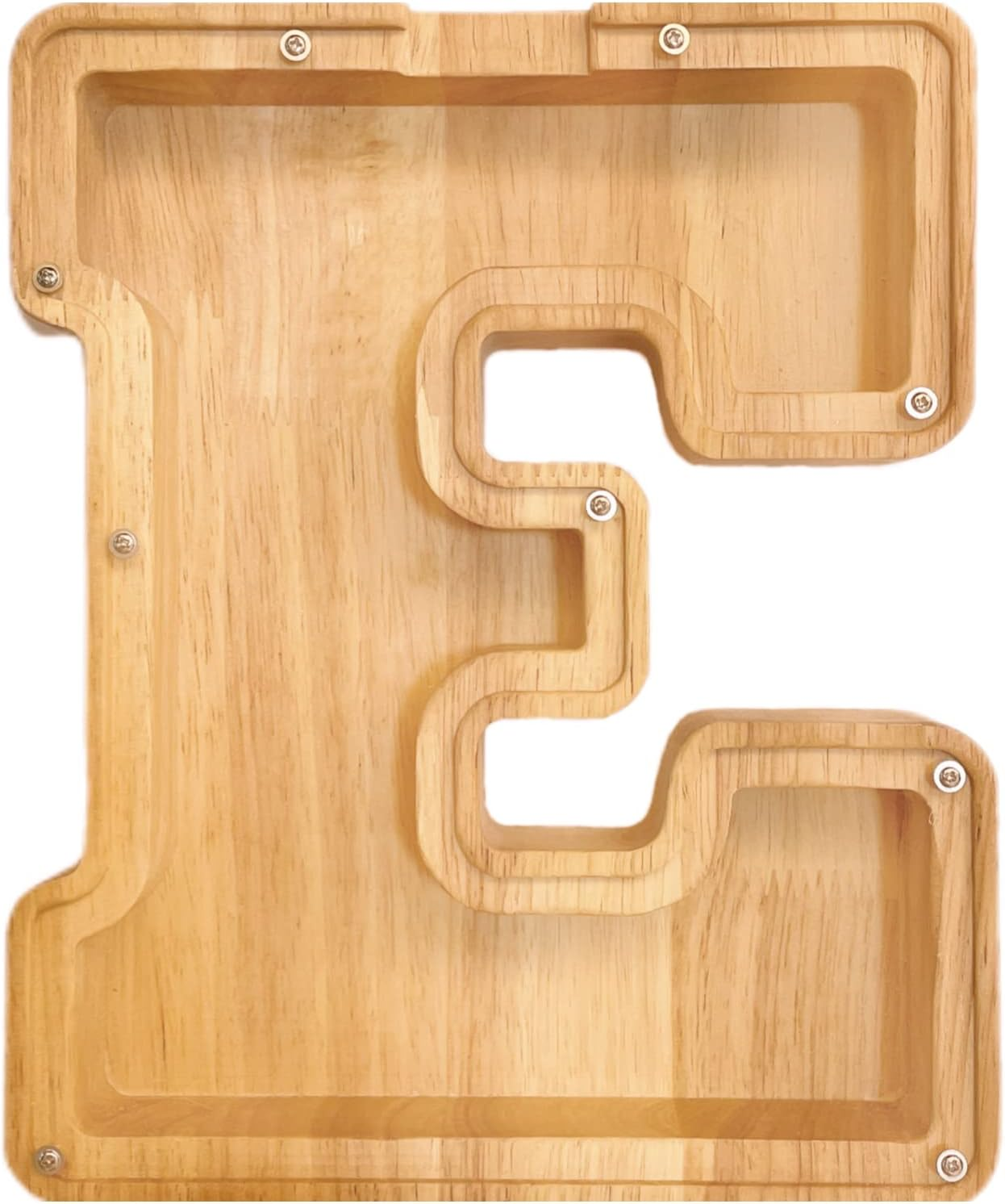 Twenty-Six English Alphabet A-Z Letter Piggy Bank,Large-Capacity Transparent Wooden Alphabet Piggy Bank，Personalized Coin Savings Box, Name DIY Creative Purchase Combination.（E）