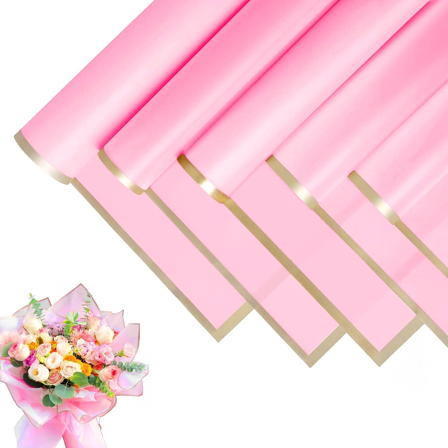 20 Hojas Papel Envoltura Floral 22.8x22.8in Impermeable para Boda y Regalos Rosa