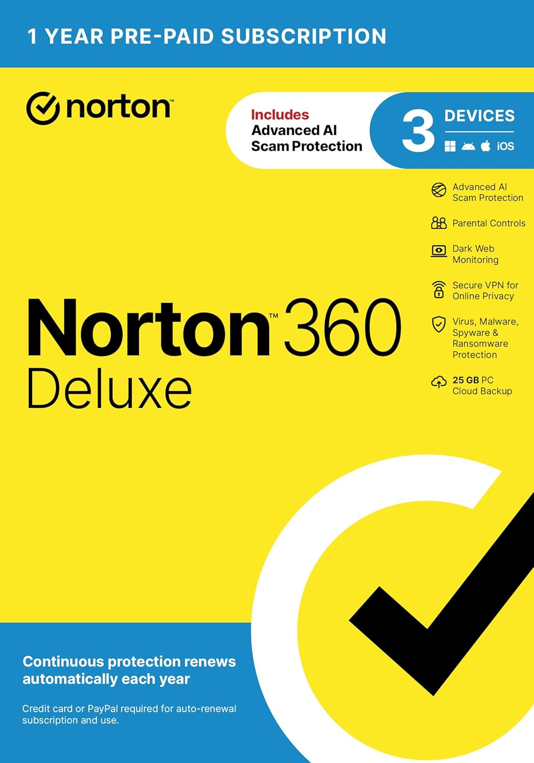 360 Deluxe 2026 Ready, Antivirus Software for 3 Devices with Auto-Renewal – Includes Advanced AI Scam Protection, VPN, Dark Web Monitoring & PC Cloud Backup [Key Card]