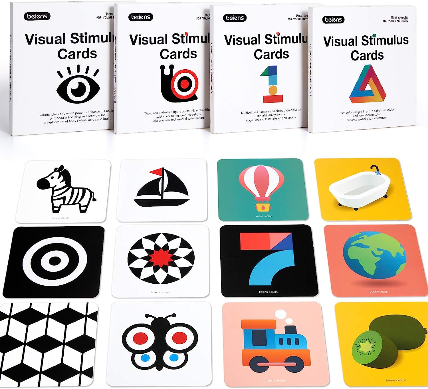 Beiens High Contrast Baby Flashcard, 80 Pcs 160 Page Black White Colorful Visual