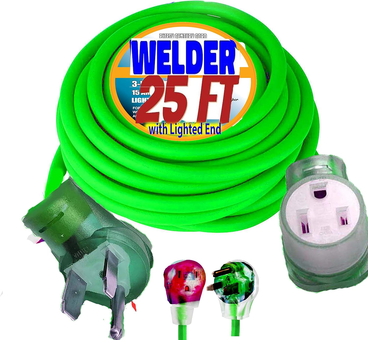 25FT Welder Extension Cord – 50 Amp, 8 Gauge 6/3, 10,000 Watts, NEMA 6-50 Plug, 220/250V, Heavy Duty Welding Extension Cord with Lighted End, ETL Approved
