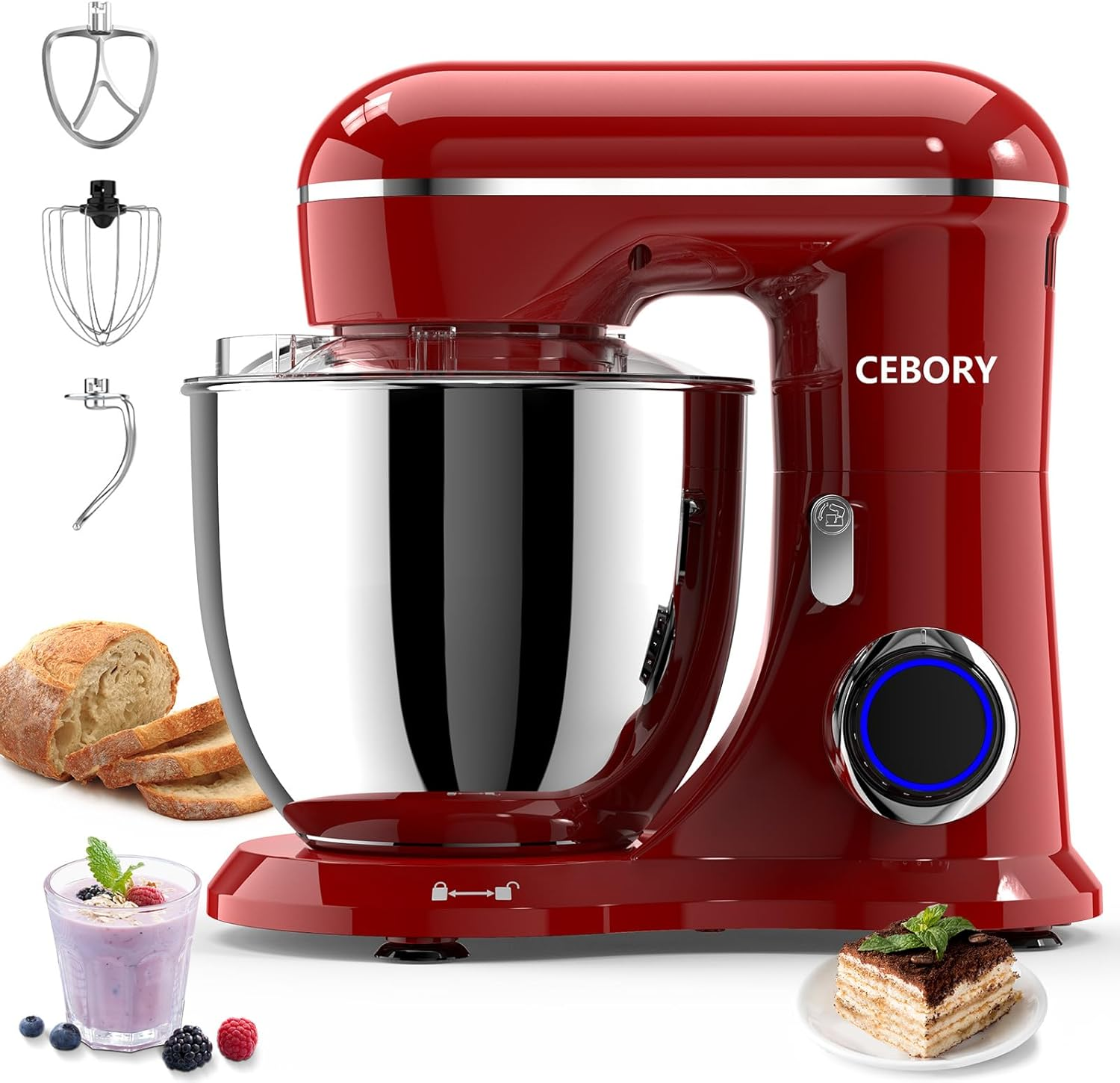 3-IN-1 Electric Stand Mixer, 6.5QT Bowl 660W 10-Speed Kitchen Mixer, Household Food Mixers Include Dough Hook, Beater and Whisk, Bread Cake Mixer for Baking and Most Home Cooks, Red