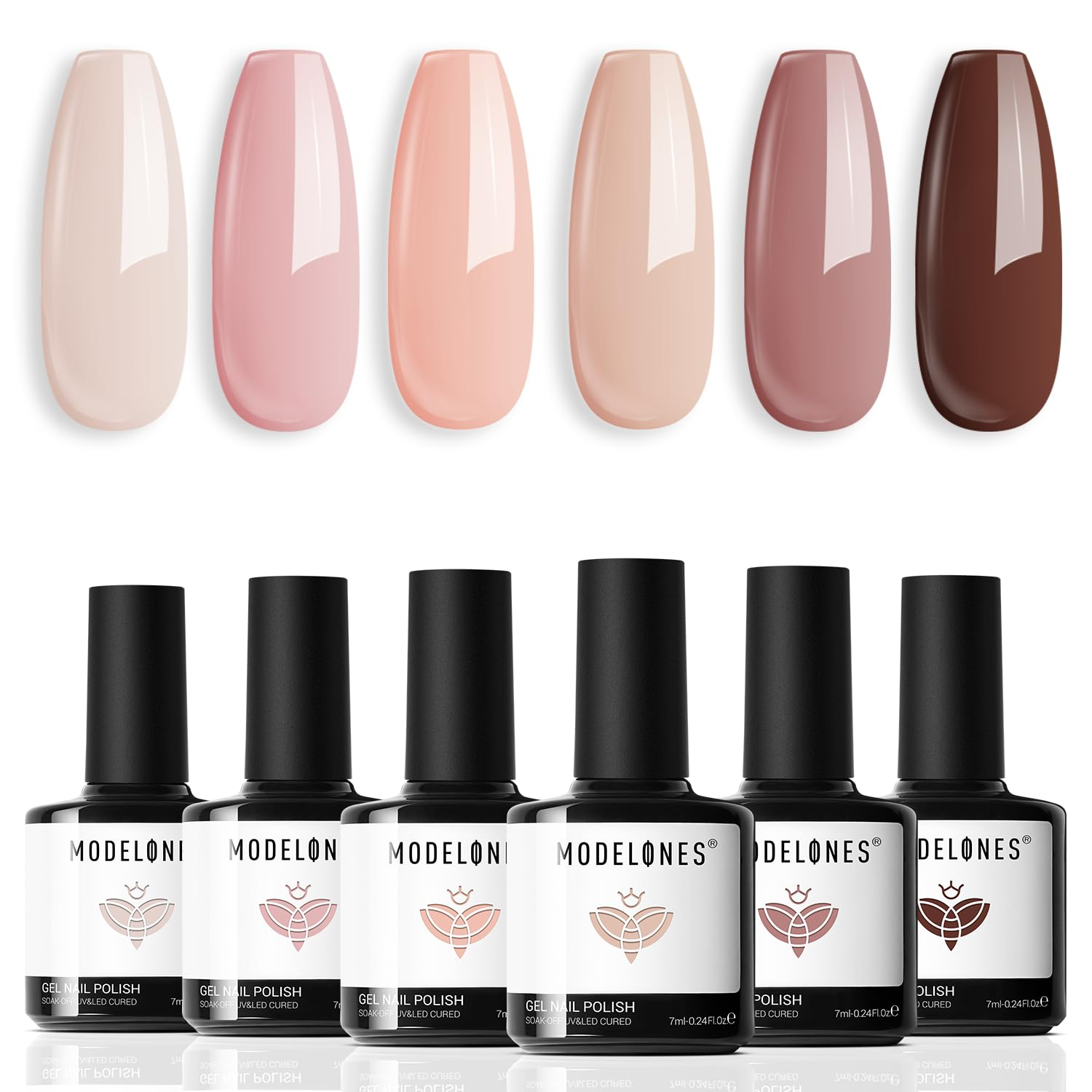 Gel Nail Polish Kit -6 Colors Nude Pink Milky White Spring Gel Polish Set Skin Tones Neutral Brown Soak off Gel Nail Kit Manicure DIY Nail Art Salon Home Gift