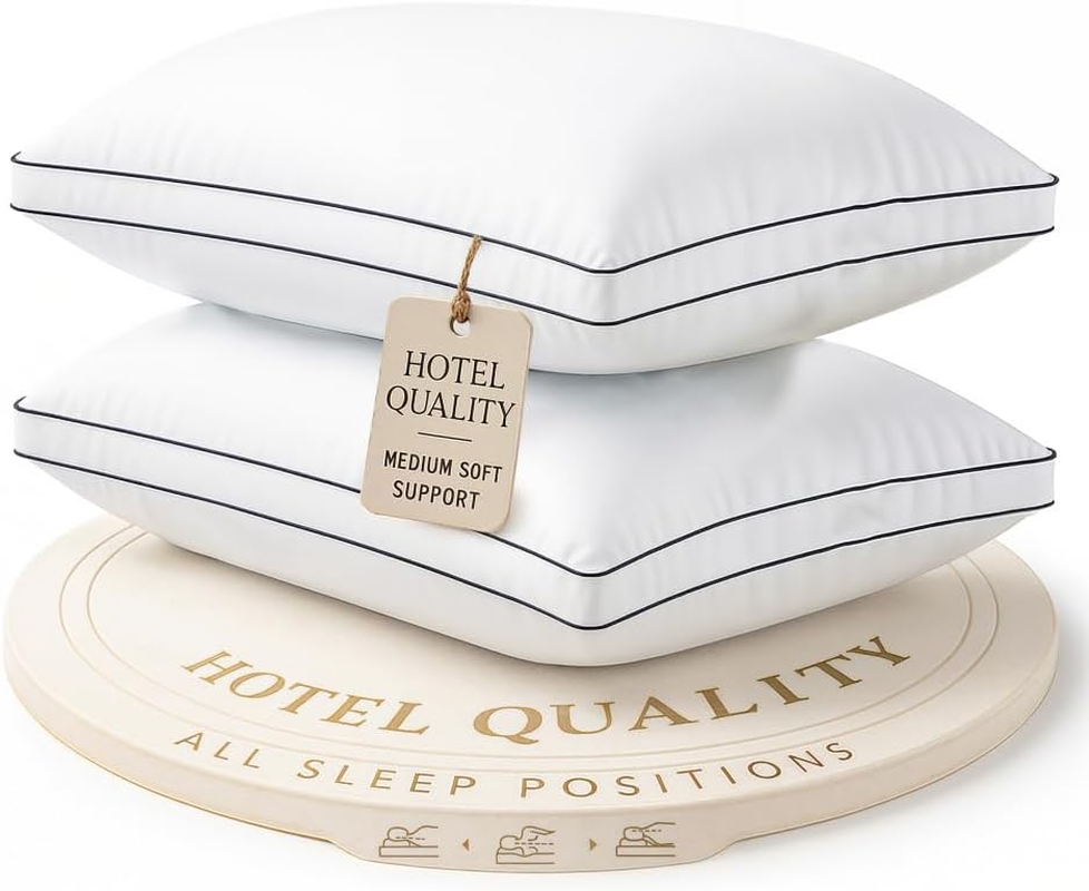 LANE LINEN Bed Pillows Queen Size Set of 2 - Medium Soft Support Gusseted Queen