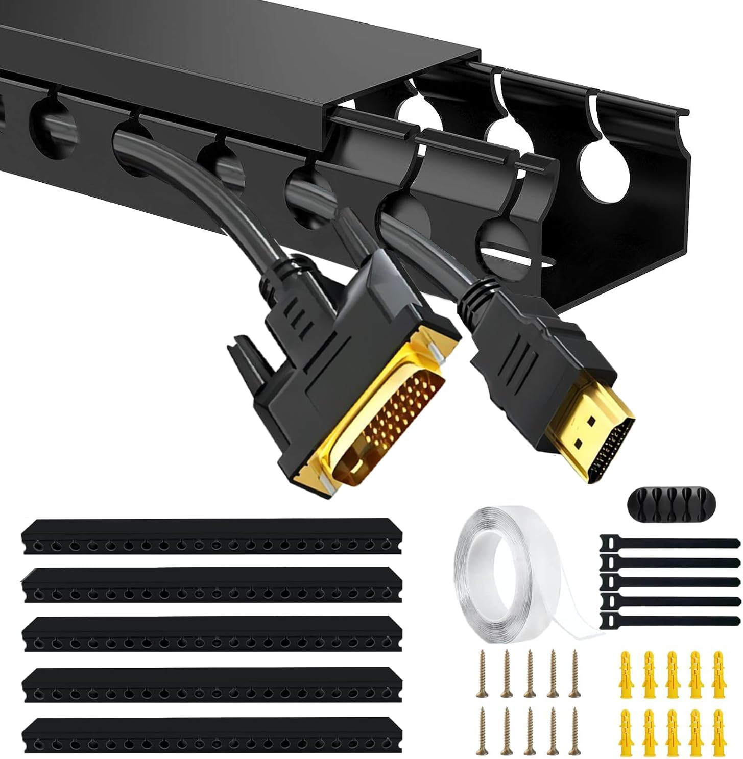 77.5 Inch Cable Management System Kit, Cable Raceway Kit,Open Slot Wiring Raceway Duct with Cover, On-Wall Cable Concealer Cord Organizer to Hide Wires Cords for Tvs, Computers 5X15.5''. Black