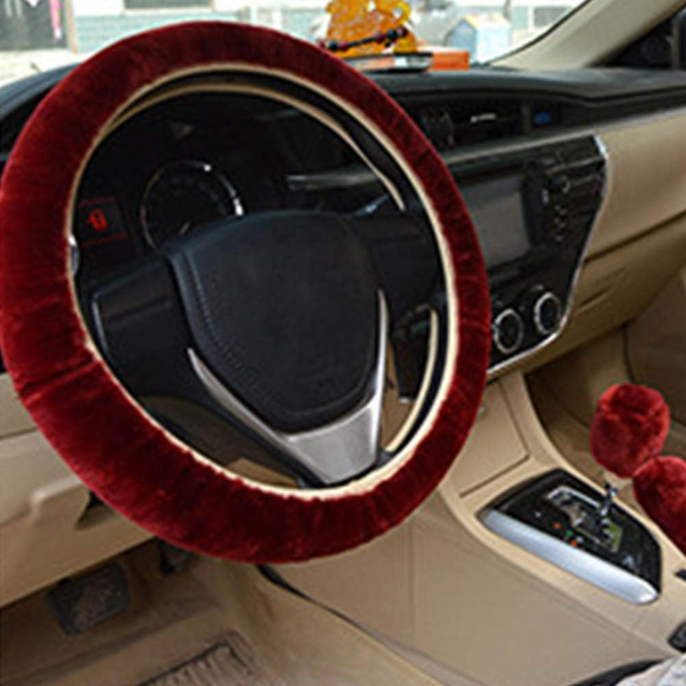 Fluffy Velvet Steering Wheel Cover - Warm Plush Auto Steering Wheel Cover Wrap - Anti-Slip Universal - Stretchable Car Accessory Decoration for Women & Men