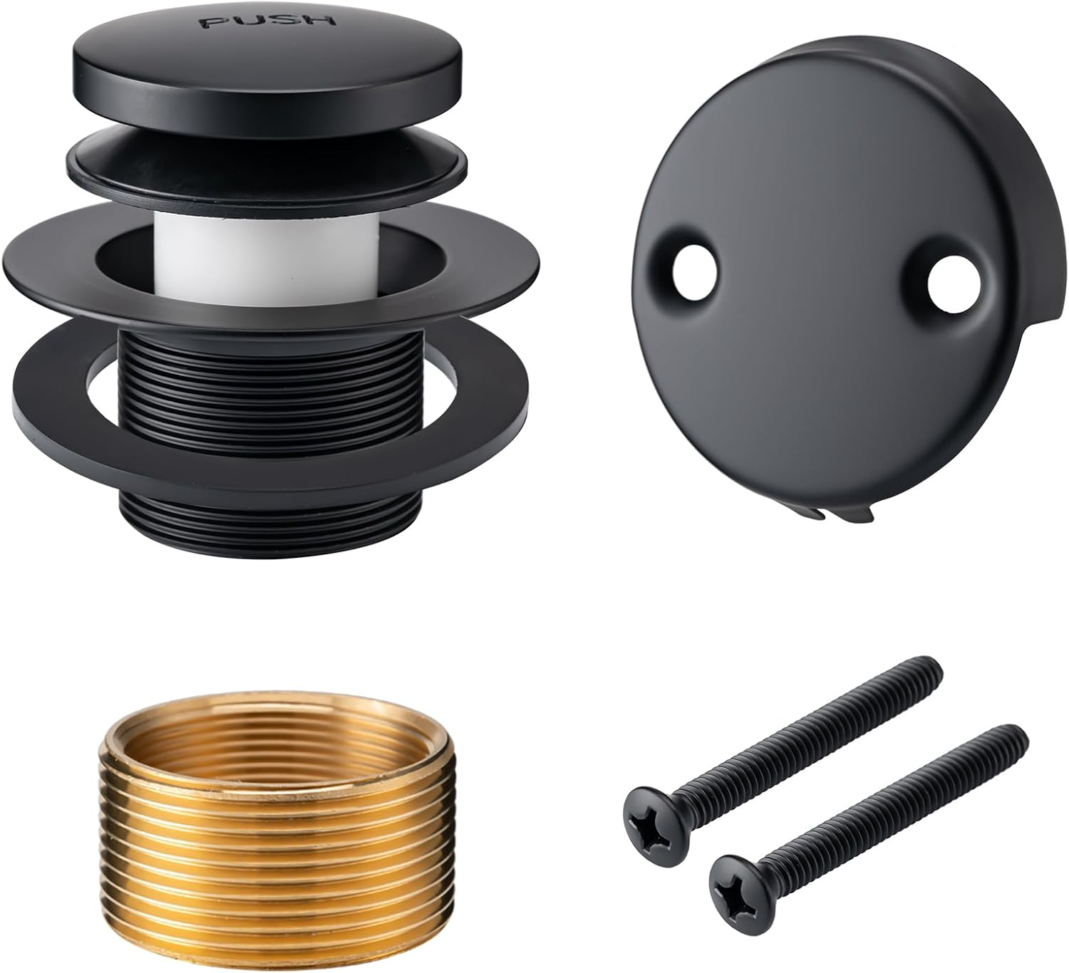 Bathtub Drain Tip-Toe Trim Set with Two-Hole Overflow Faceplate, Bath Tub Drains Conversion Kit with Universal Fine/Coarse Thread, Replacement Bathtub Drain Stopper Assembly, Matte Black
