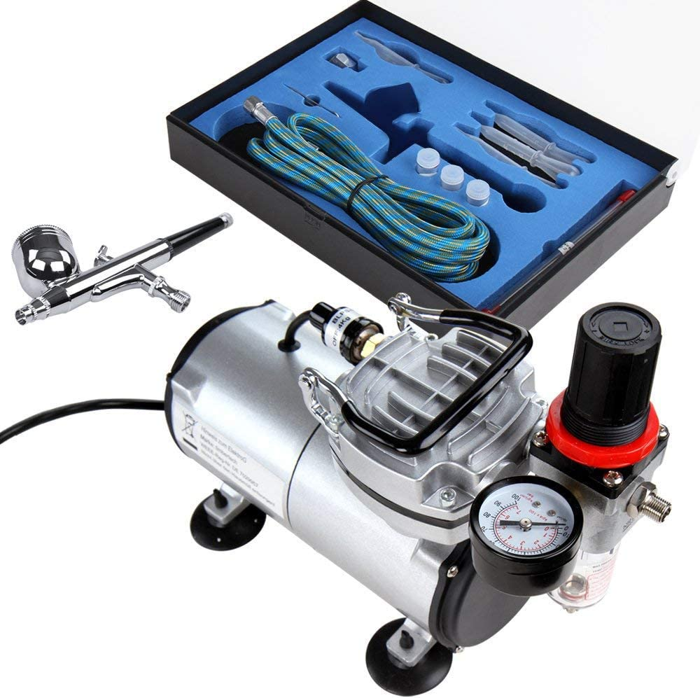 TIMBERTECH Airbrush Kit with Compressor, Multi-Purpose Airbrush Compressor Set, Dual Action Gravity Feed Airbrush with Air Hose for Hobby, Body Tattoo, Model Painting, Automotive Graphic, Make-Up