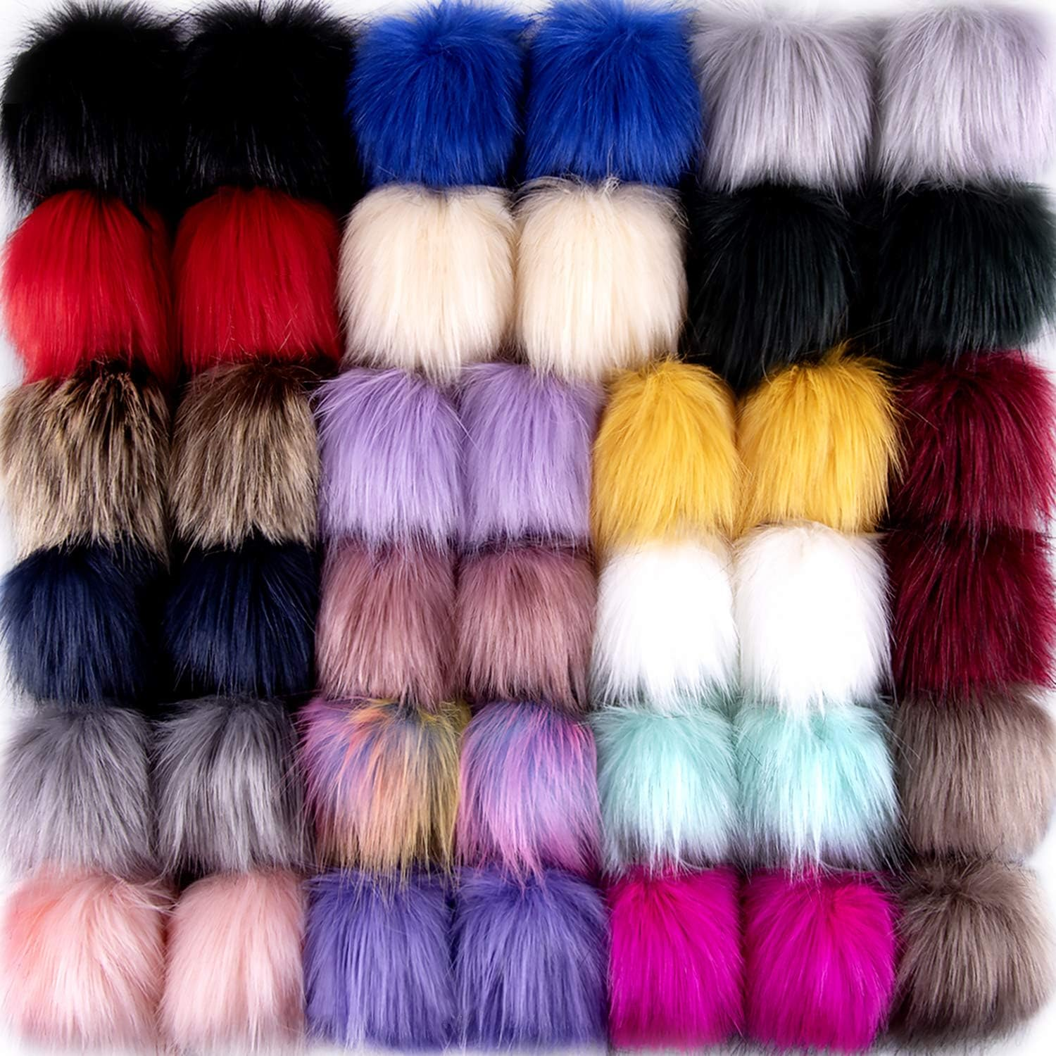 40 Pieces Faux Fur Pom Pom for Hats Fluffy Balls with Elastic for Scarves Gloves Bags Accessories(20 Bright Colors, 2 Pcs for Each Color)