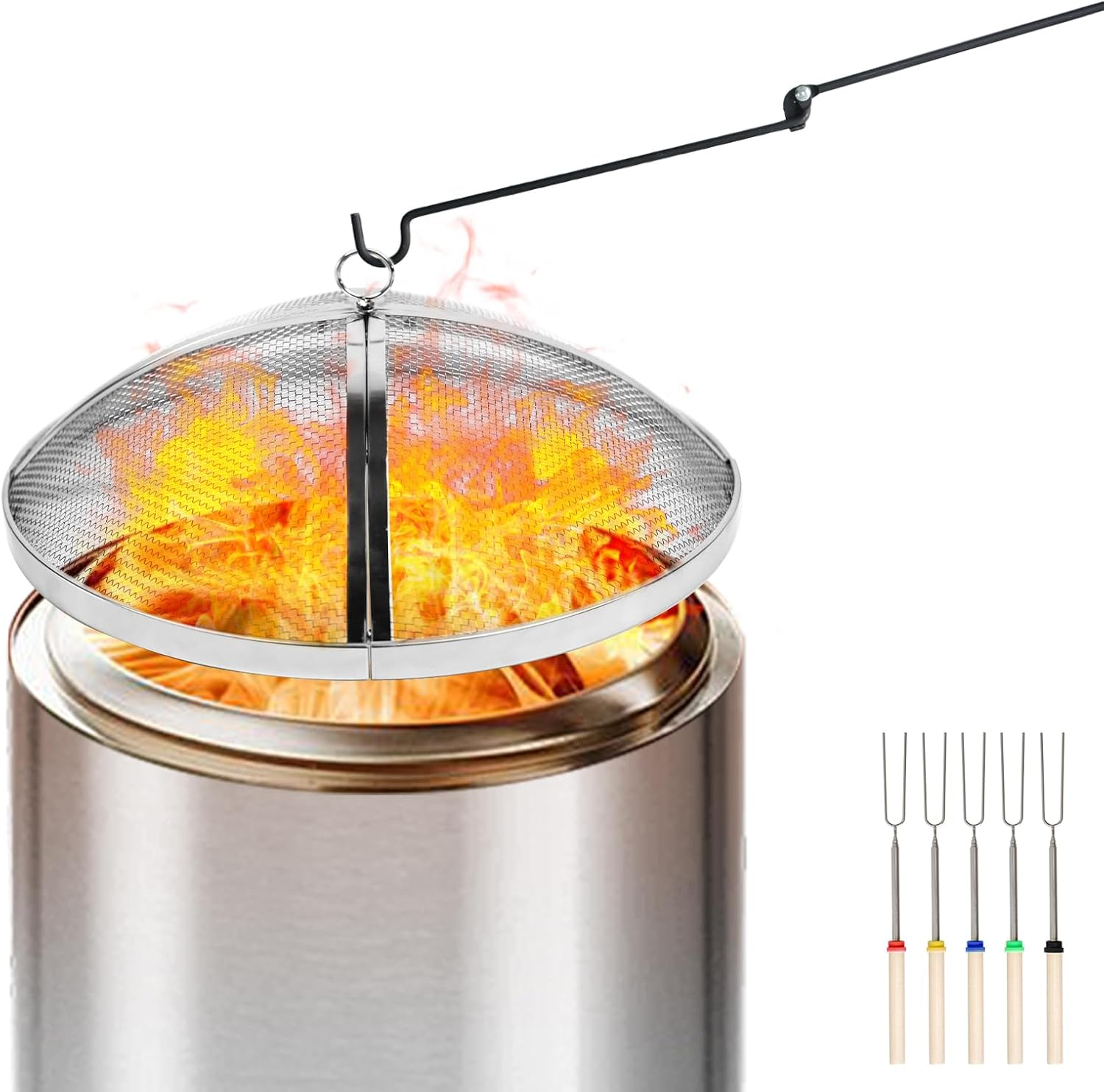 Fire Pit Protector Screen Compatible with Solo Stove Bonfire, 19.5Inch Stainless Steel Mesh Fire Pit Spark Shield for Solo Stove Bonfire Accessories with Foldable Handle and Removal Tool