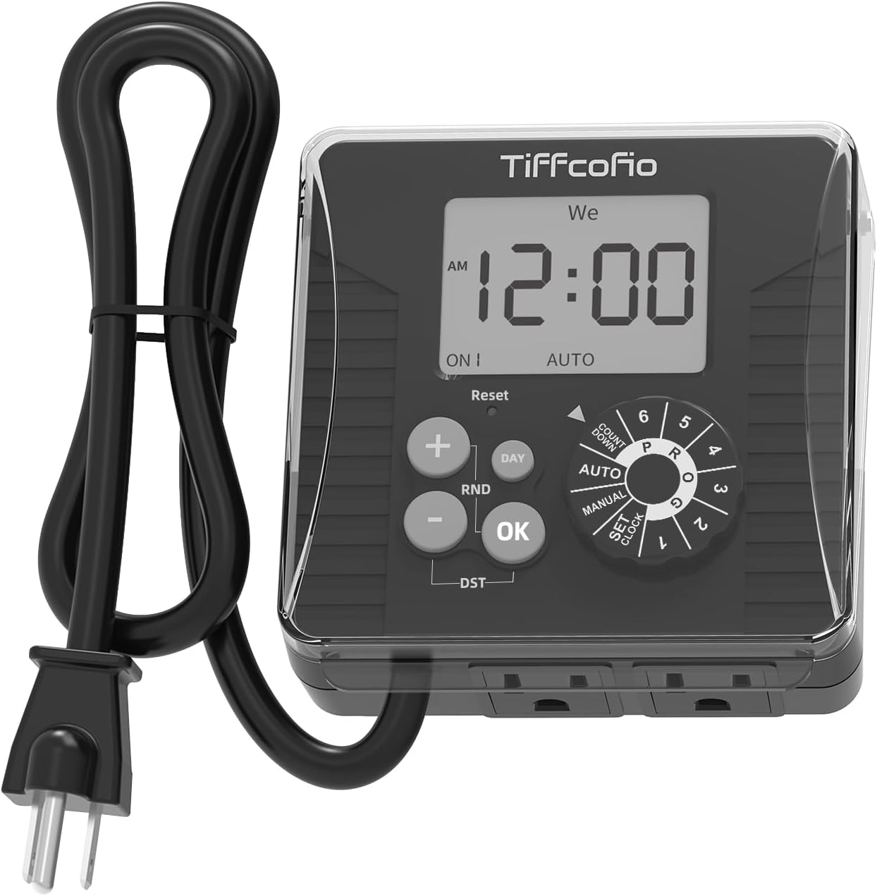 Digital Outdoor Timer Waterproof Dial 2 Outlets 15A 6 Programs Light Timer