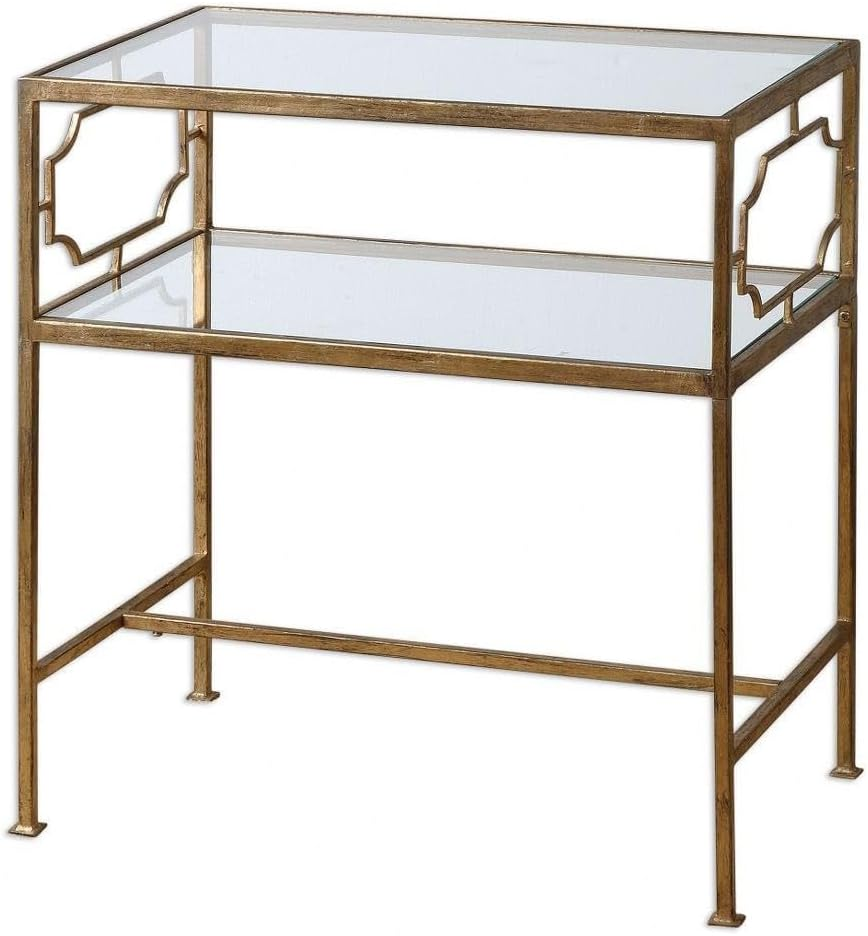 Elegant Gold Leaf & Glass Side Table -  Genell 23.75