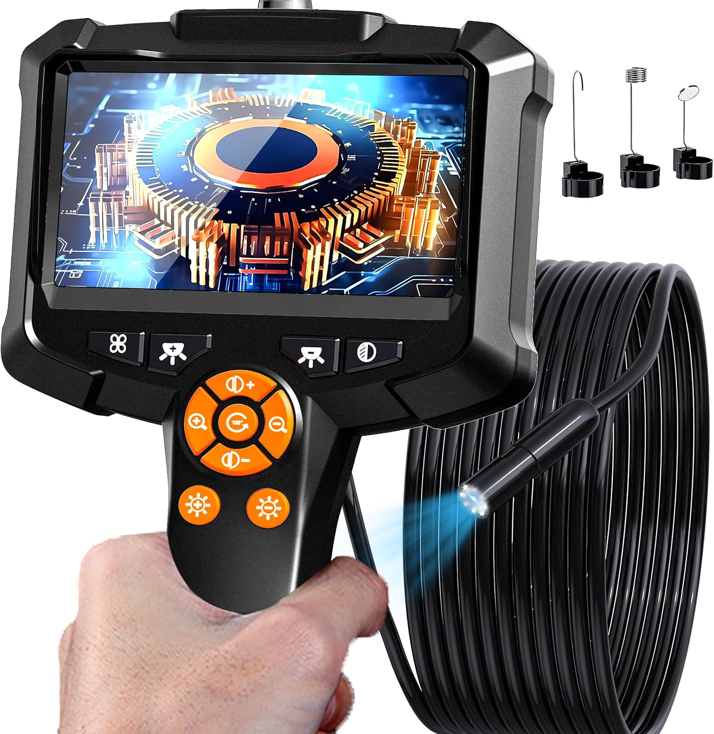 Endoscope Camera with Light, 1080P HD Borescope with 8 Adjustable Lights, 4.3