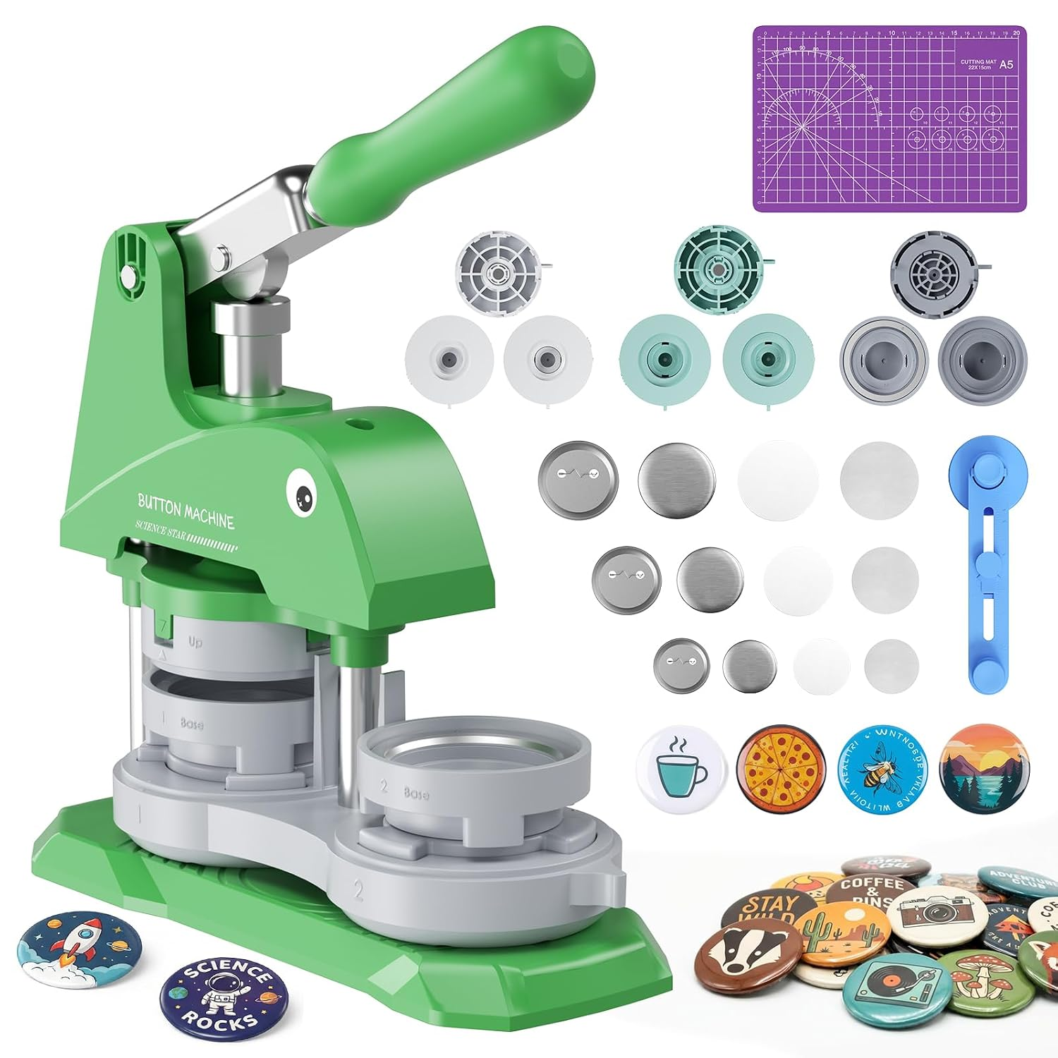 Button Maker Machine 3 Sizes, DIY Pin Maker Machine 1+1.25+2.25 Inch, Interchangeable Button-Models Badge Button Press Machine with 300 Sets 25+32+58Mm Button Maker Supplies&Circle Cutter 2026 Upgrade