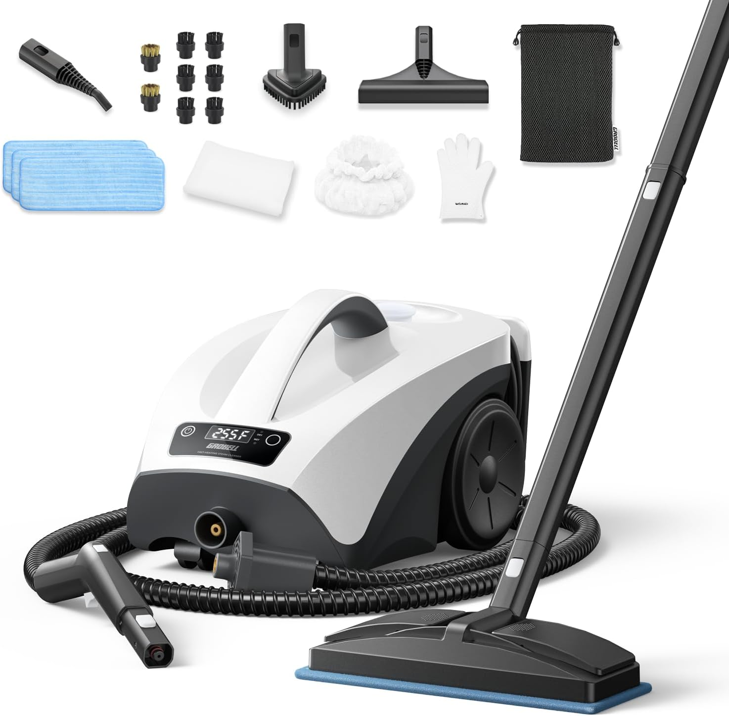 Steam Cleaner: 40S Fast Heating-0.66Gal (2.5L) Large Tank-21 PCS Kit-No Cooling-Refill Anytime-Detachable Hose Multi Portable Steamer Mop for Home Car Bed Furniture Tile Grout Floor Cleaning