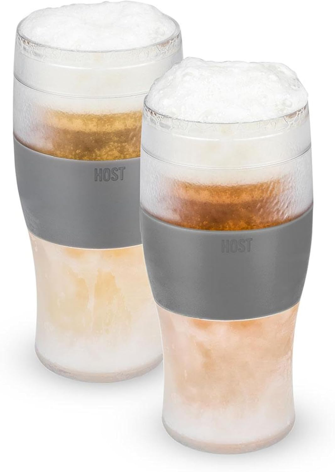 Freeze Beer Glasses, Freezable Beer Gifts for Men, Double Wall Insulated Pint Set, Tumbler for Cold Drinks, 16, Set of 2, Gray