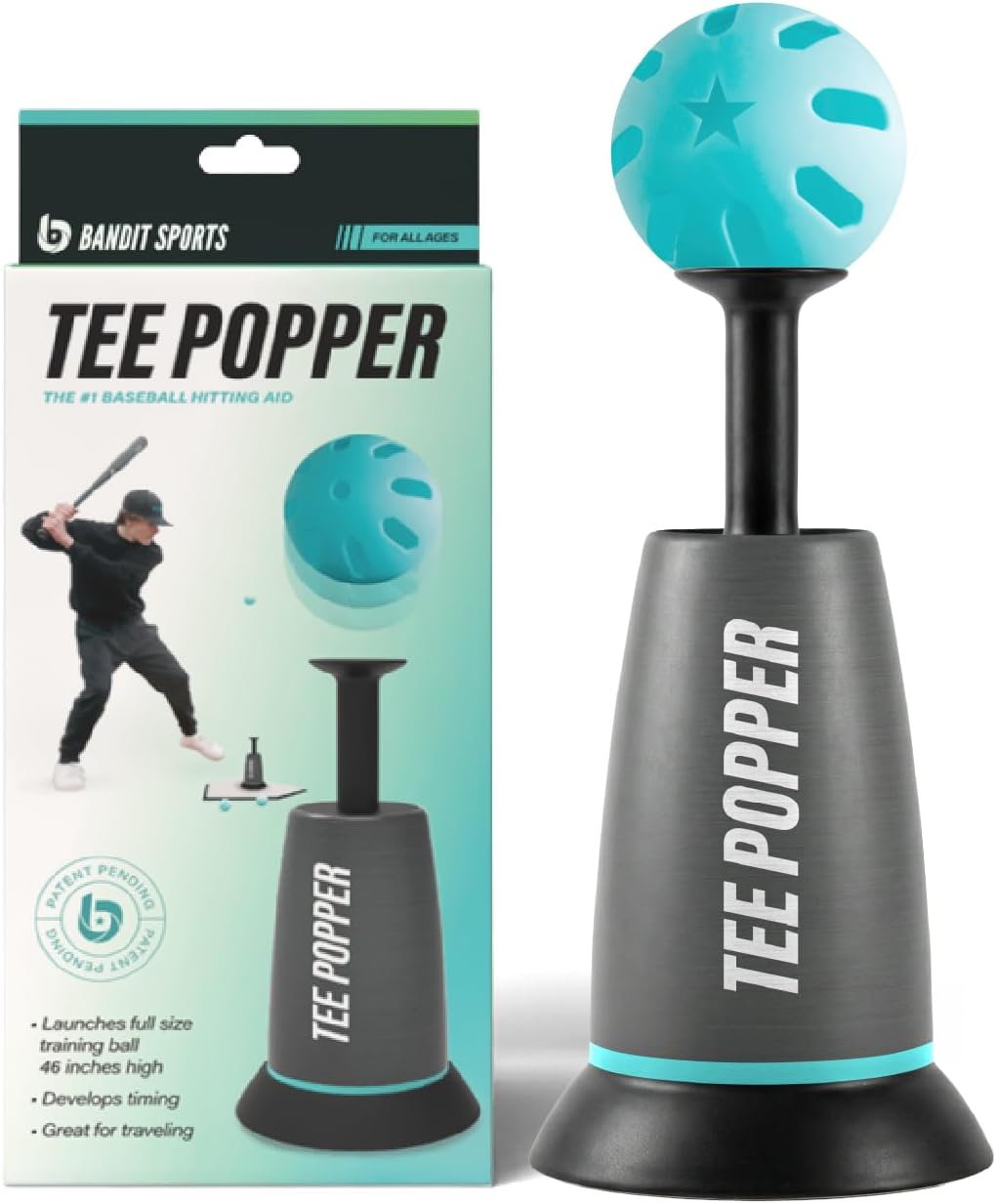 Tee Popper, Durable Nylon Strength, Batting Tee for Perfect Swings, Baseball Training for Hitting without a Pitcher 1 Popper Ball Included
