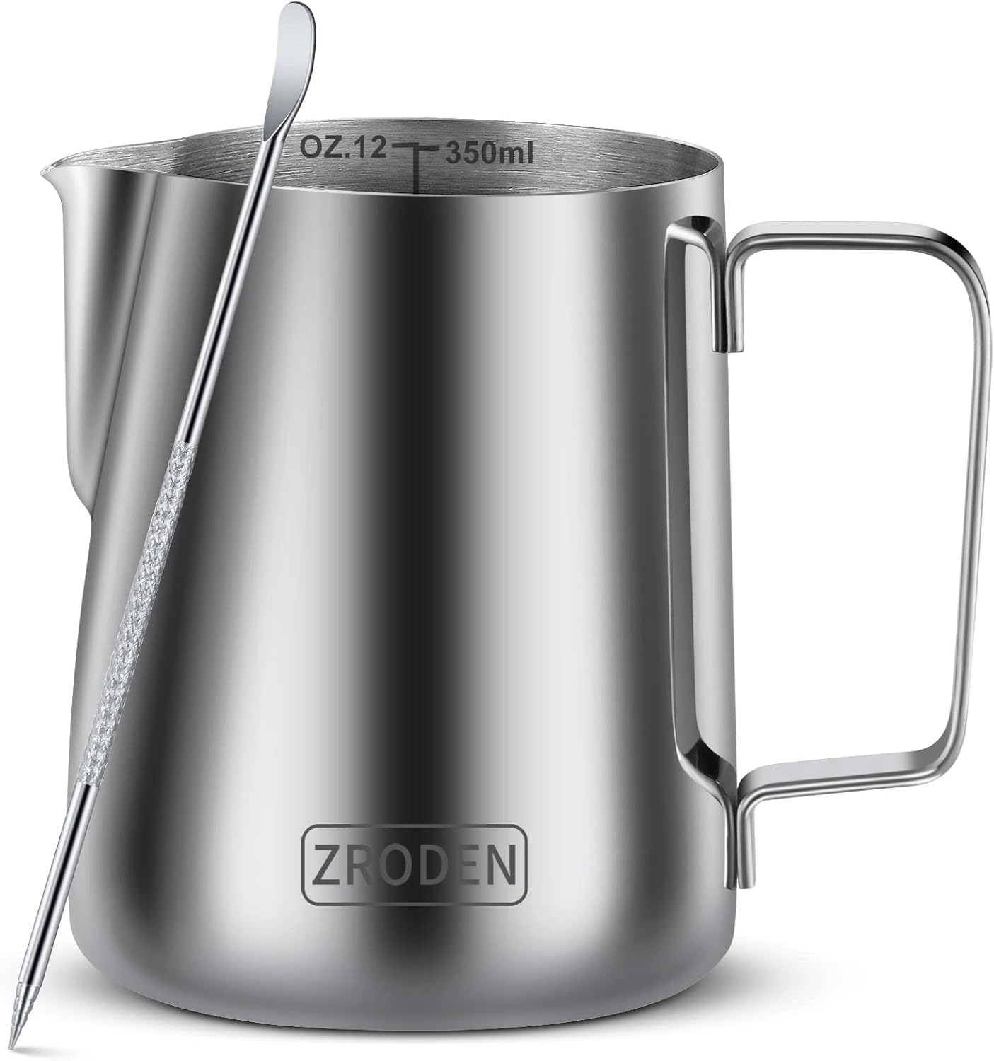 Milk Frothing Pitcher, 12Oz 20Oz 32Oz Espresso Steaming Pitchers Stainless Steel Cappuccino Coffee Machine Accessories Barista Tools Steamer Froth Pitchers Milk Jug Cup with Decorating Pen Latte Art