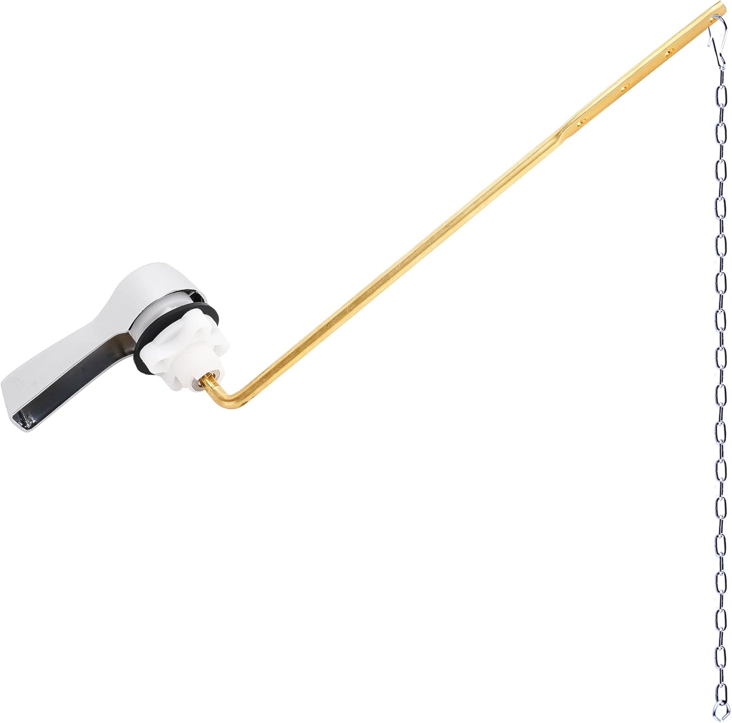 Universal Metal Front Mount Toilet Handle Replacement Kit, Brass Toilet Flush Tank Lever with Stainless Steel Flapper Chains for Most Toilets, Chrome