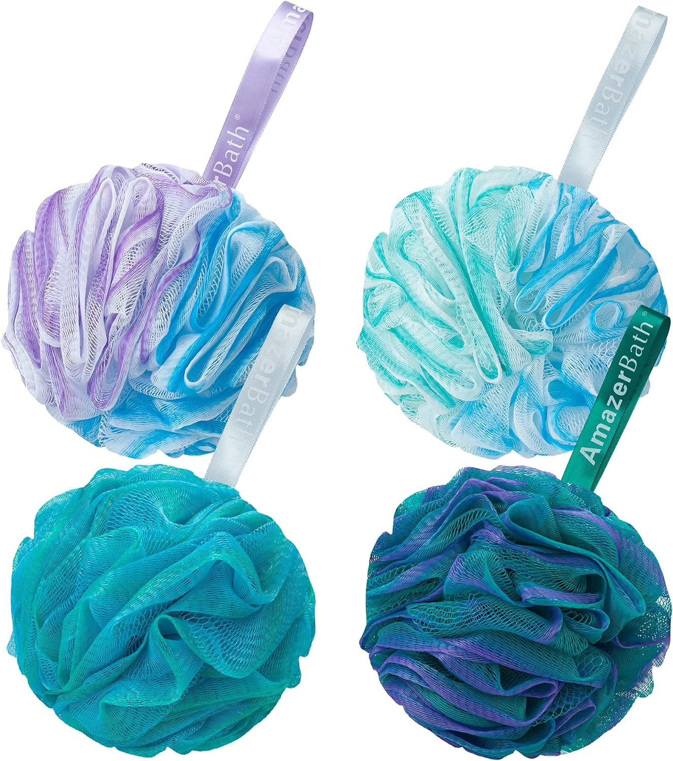 Loofah Sponge Set – 4Pack Exfoliating, Green-Purple