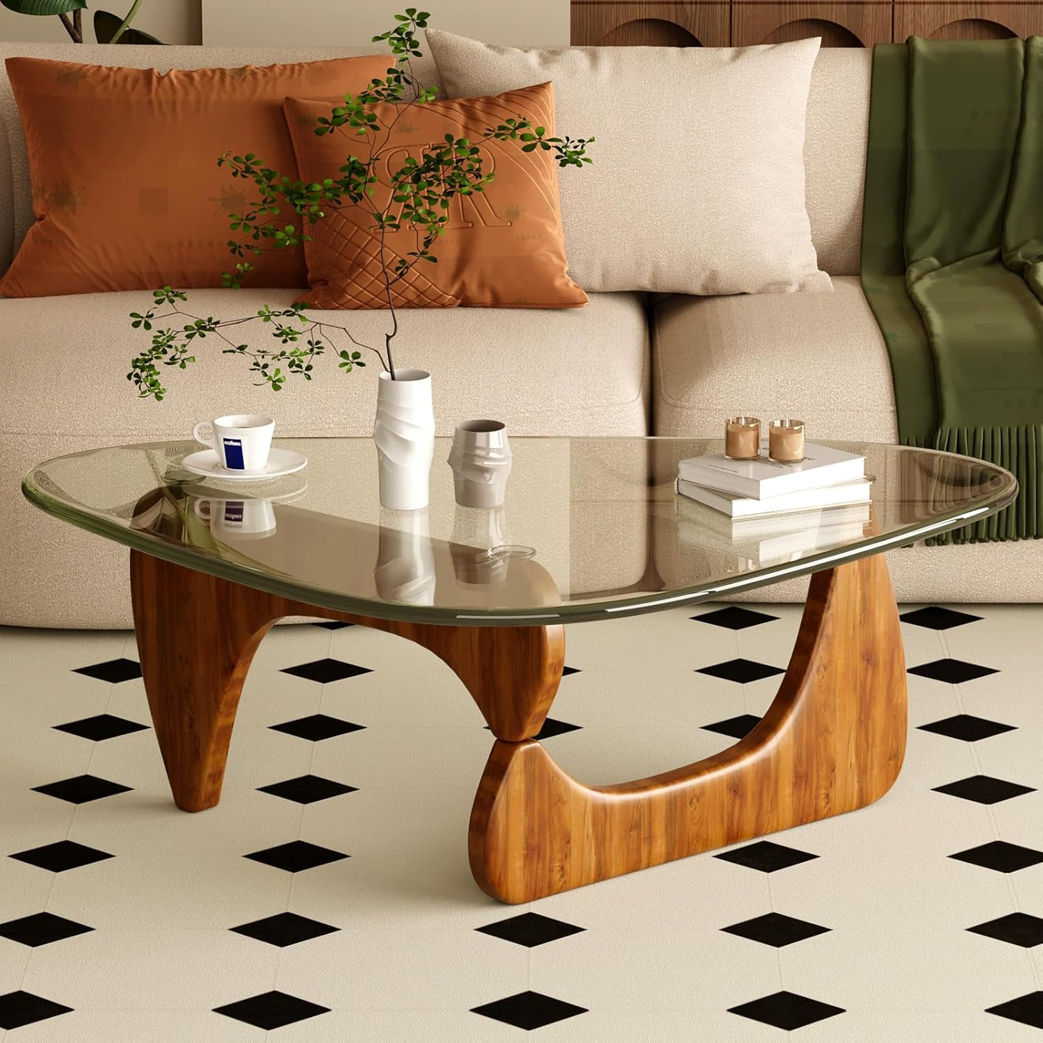 Mid Century Modern Coffee Table with Glass Top - Walnut Finish | eBay