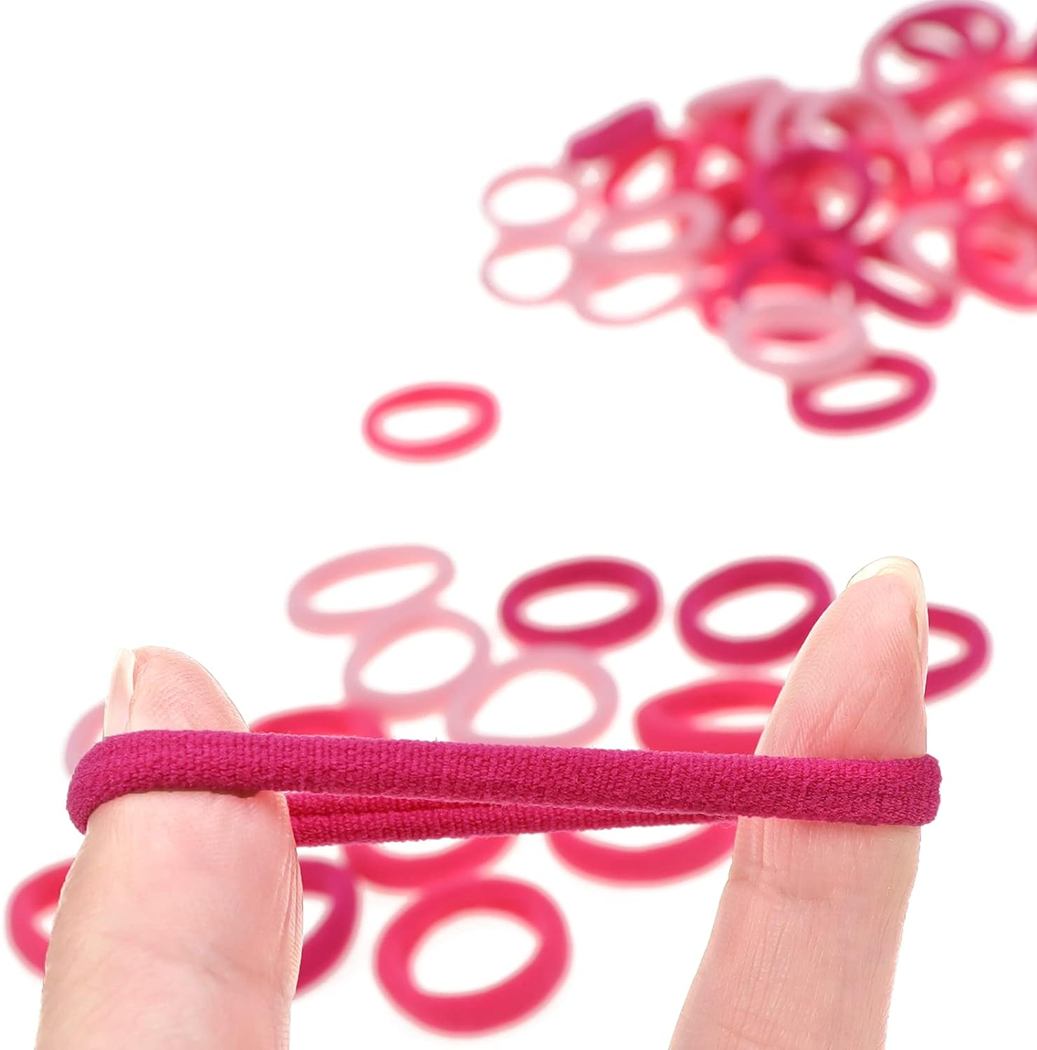 100 Pack Pink Color Nylon Elastics Hair Bands for Baby Girls' Small Hair Ropes - Picture 3 of 16
