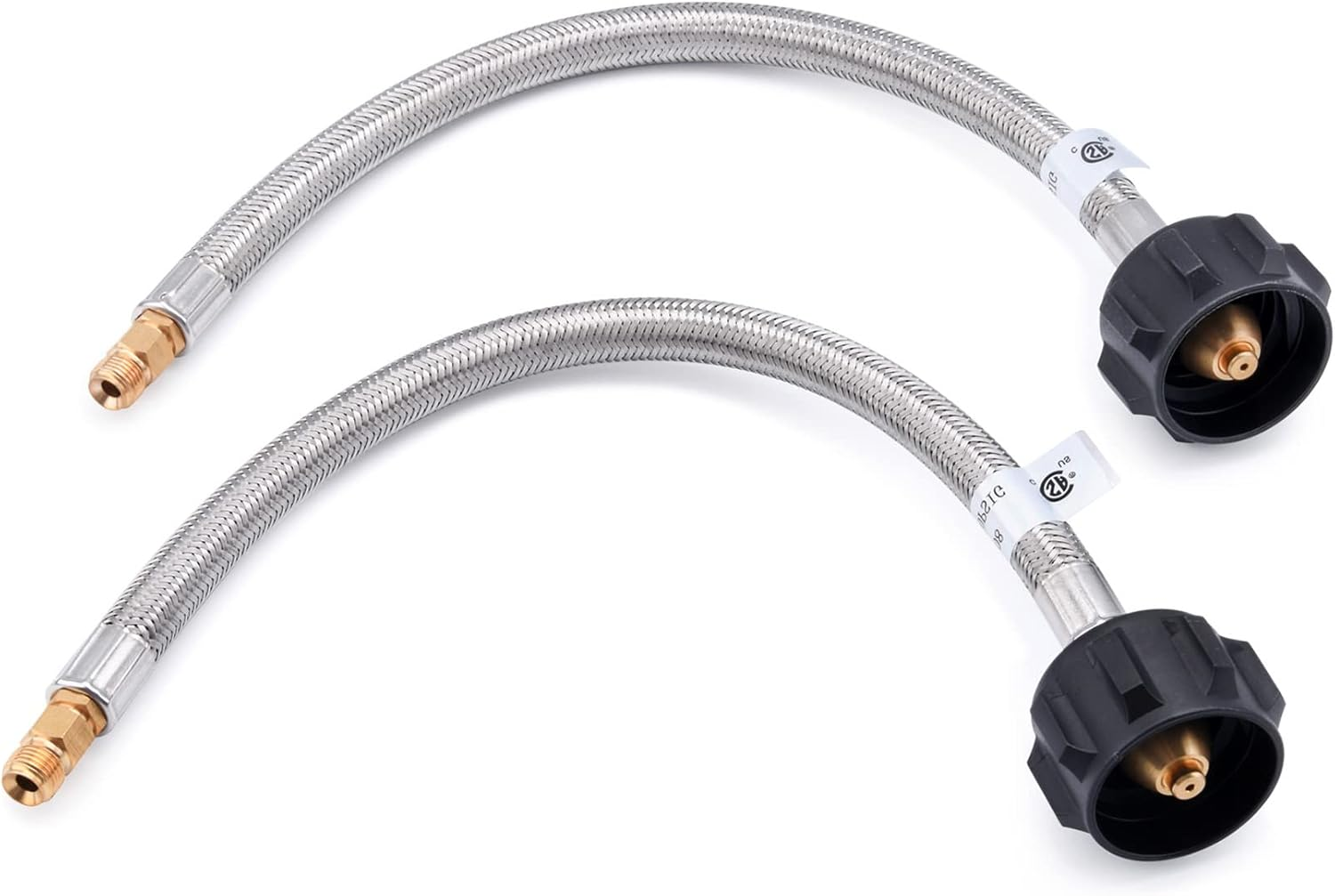 Gassaf 18Inch RV Propane Pigtail Hose Stainless Steel Braid Connector with Type 1 Connection X 1/4 Inch Inverted Male Flare (2 PCS)