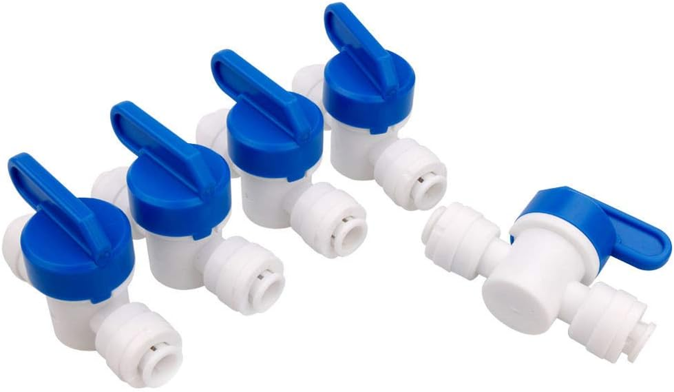Inline Shut off Ball Valve 1/4 Inch OD Tubing&Hose&Pipe Use Plastic Quick Connect Fittings for Water Purifier RODI System (Pack of 5)