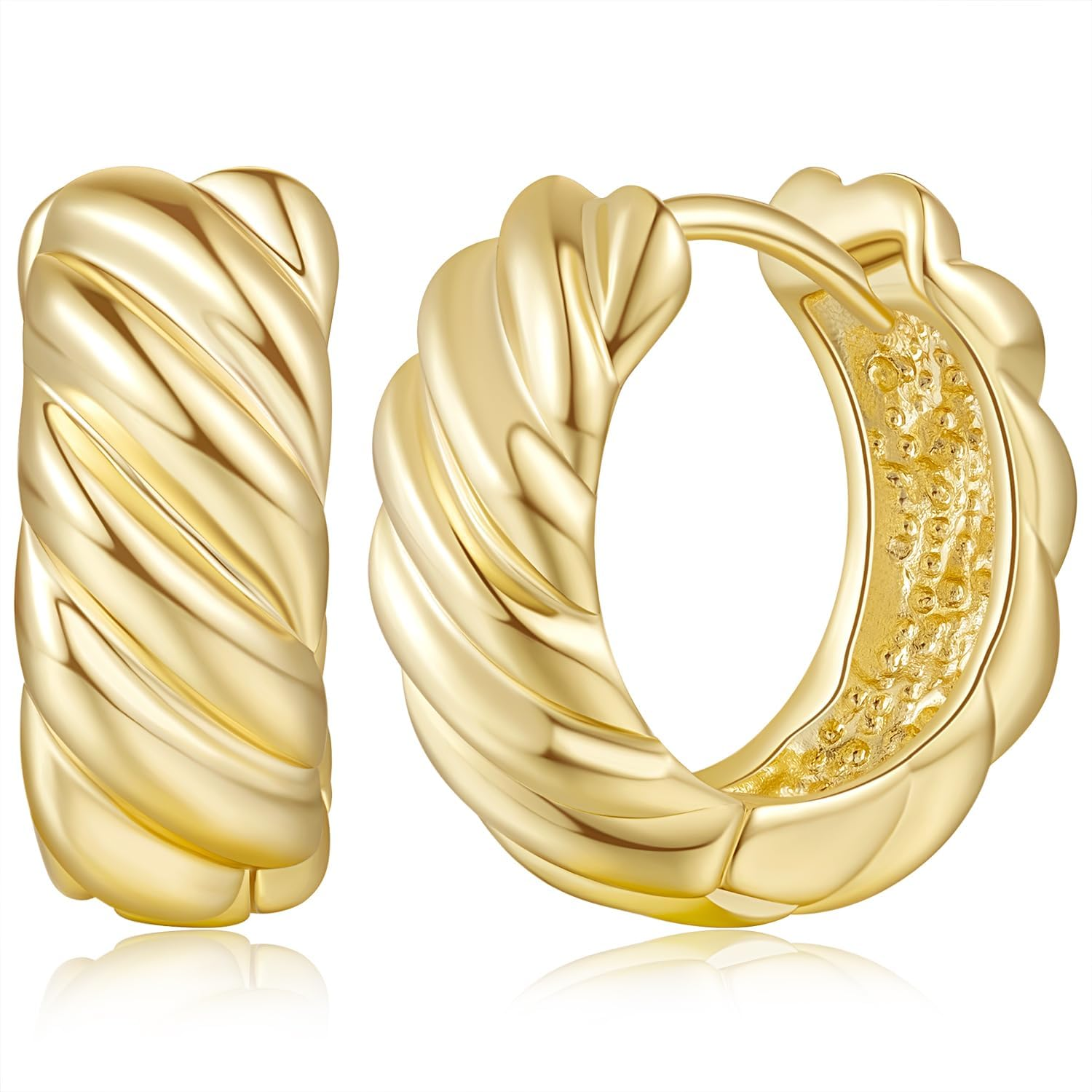 14K Gold Hoops Earrings 14 Karat Gold Hoop Earrings Twisted Thick Small Hoop Earring Mini Hoops Earring Hinged Snap Back 16Mm
