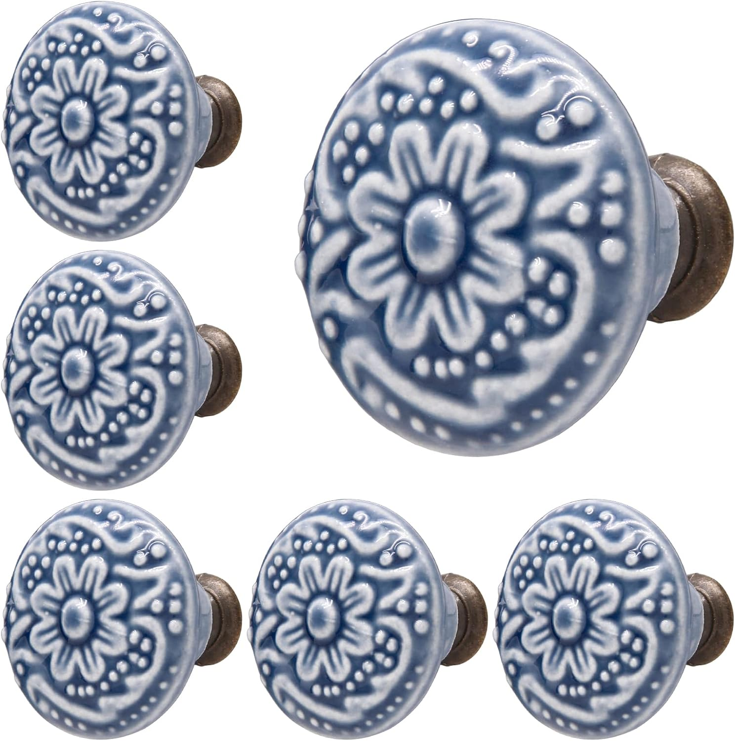 Light Blue Ceramic knobs, Kitchen Cabinet Knobs, Retro Dresser Knobs, Drawer Knobs, Furniture Knobs and Pulls for Drawer, Dressers, Cupboard, Closet, 34mm / 1.3Inch Diameter(10Pcs)