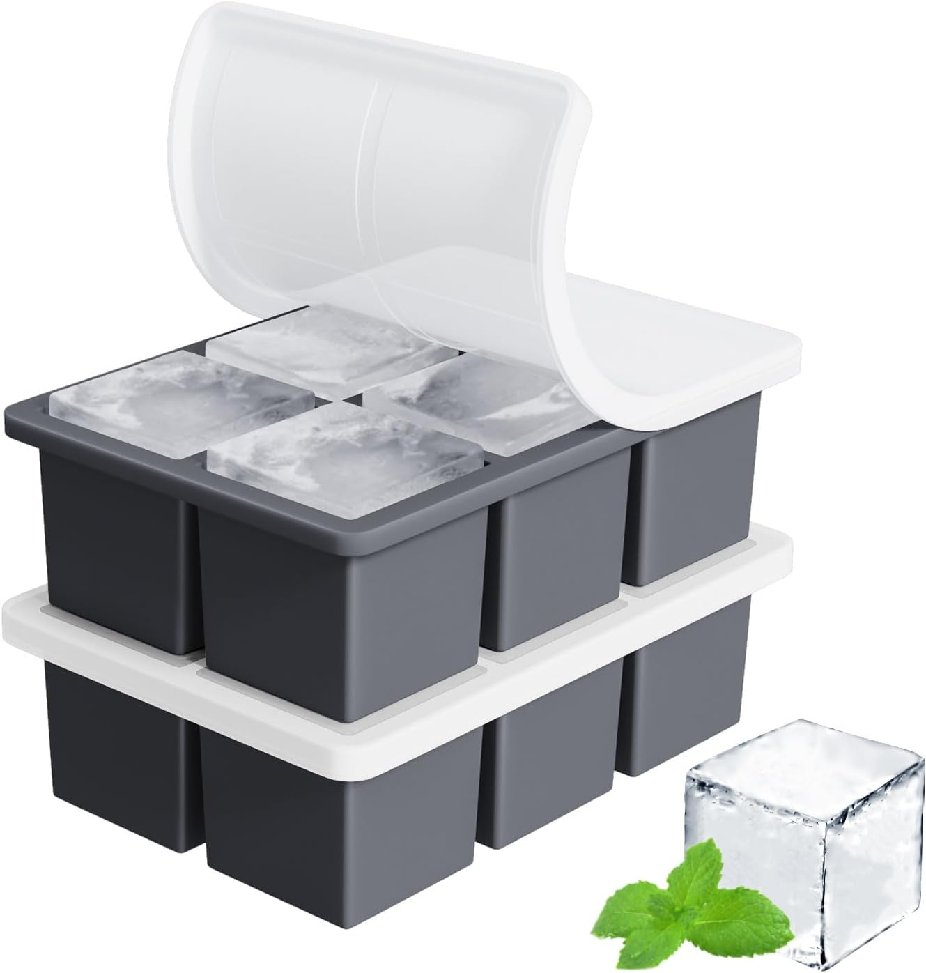 Large Ice Cube Tray for Whiskey:  Big Square Ice Cube Maker for Cocktail - 2Pack Silicone Old Fashioned Ice Cube Trays - 2Inch Huge Cubed Ice Trays for Whisky