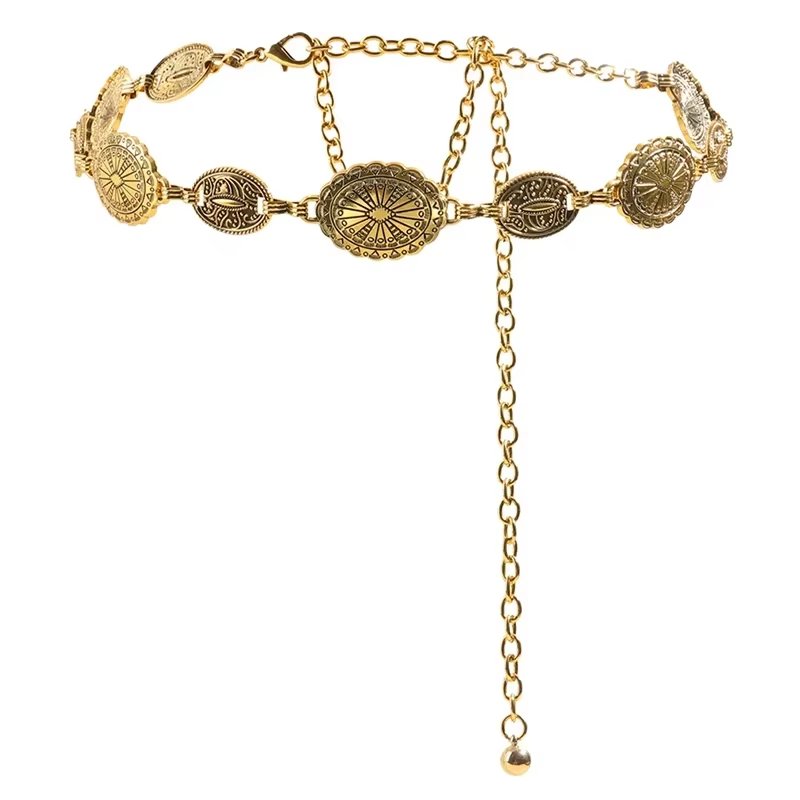 Retro Style Women'S Metal Waist Chain Accessories Decorative Circle Carved Chain Belt High Style Accessories