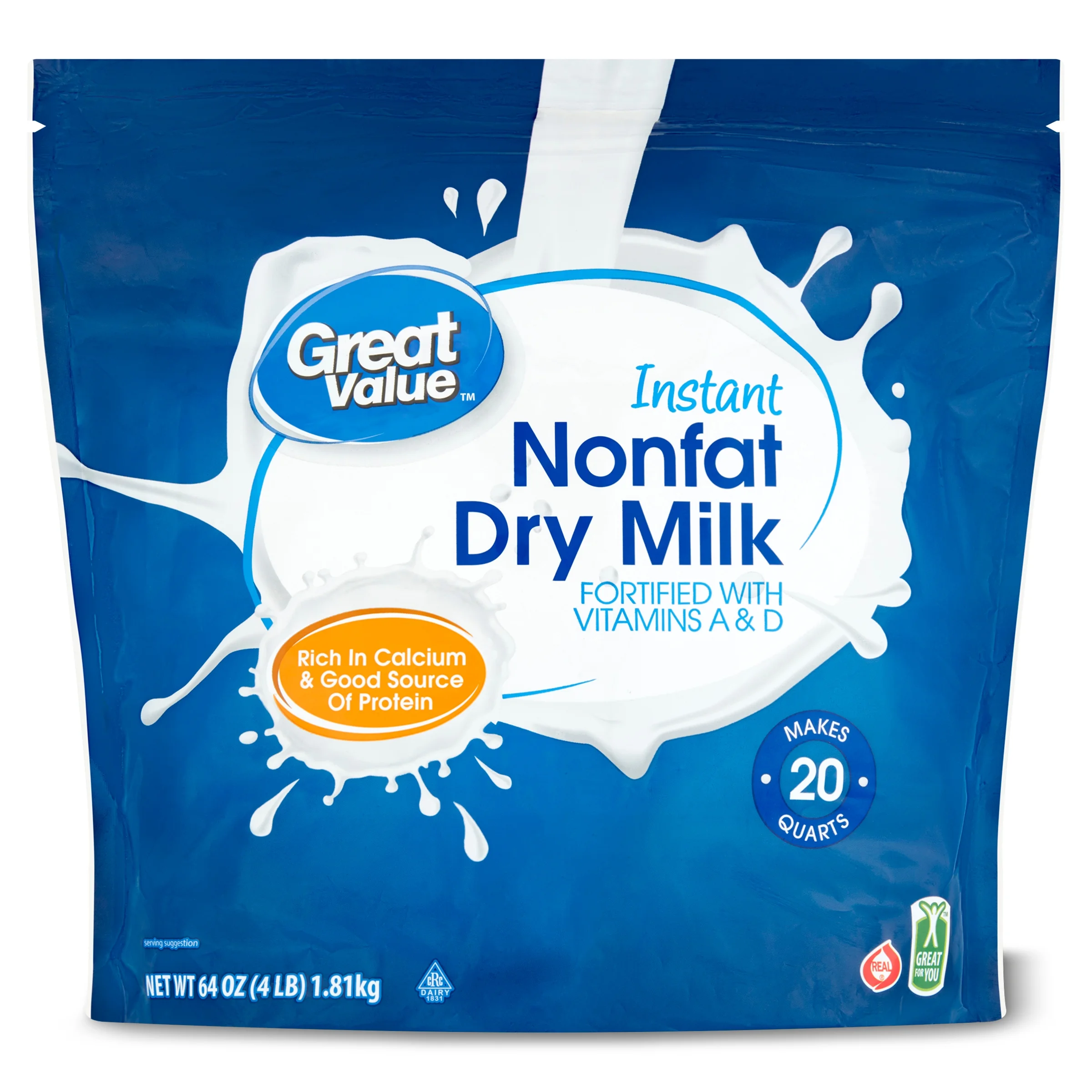 Instant Nonfat Dry Milk, 64 Oz Bag, Makes 20 Quarts, 80 Servings per Container