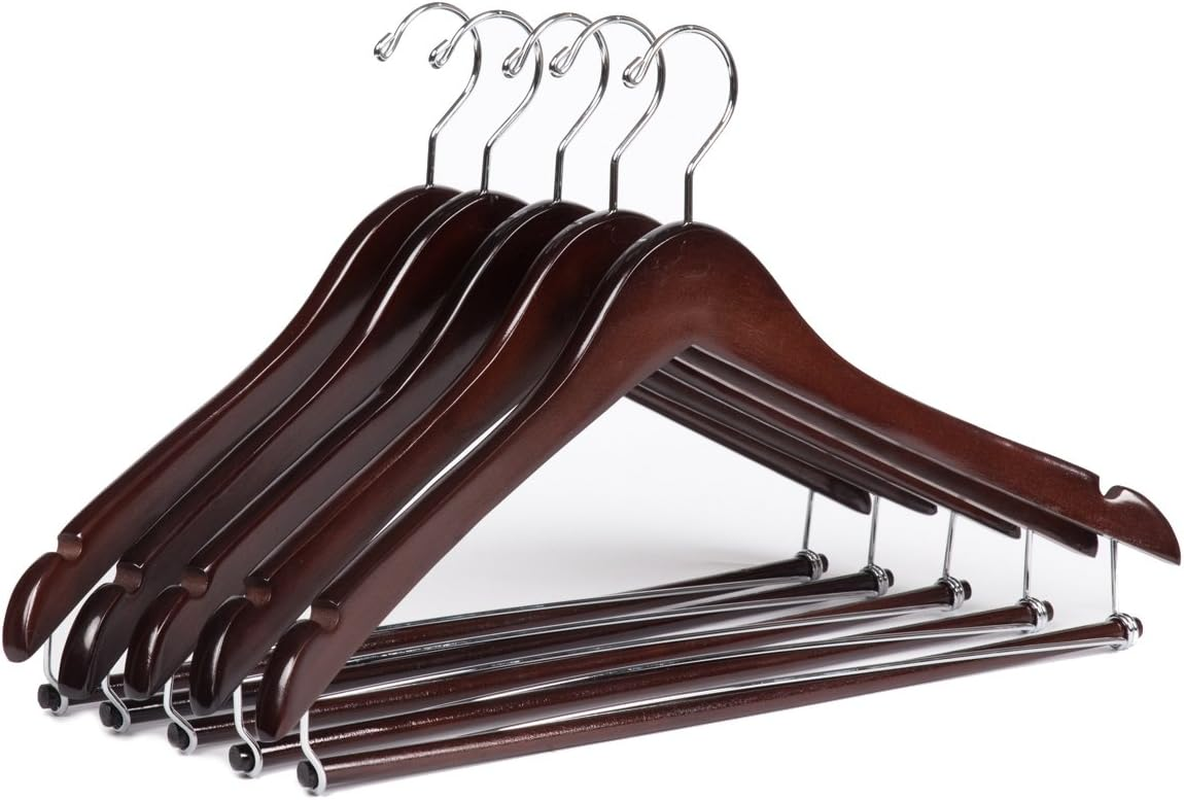 Quality Hangers Wooden Hangers Beautiful Sturdy Suit Coat Hangers with Locking Bar Mahogany (5)