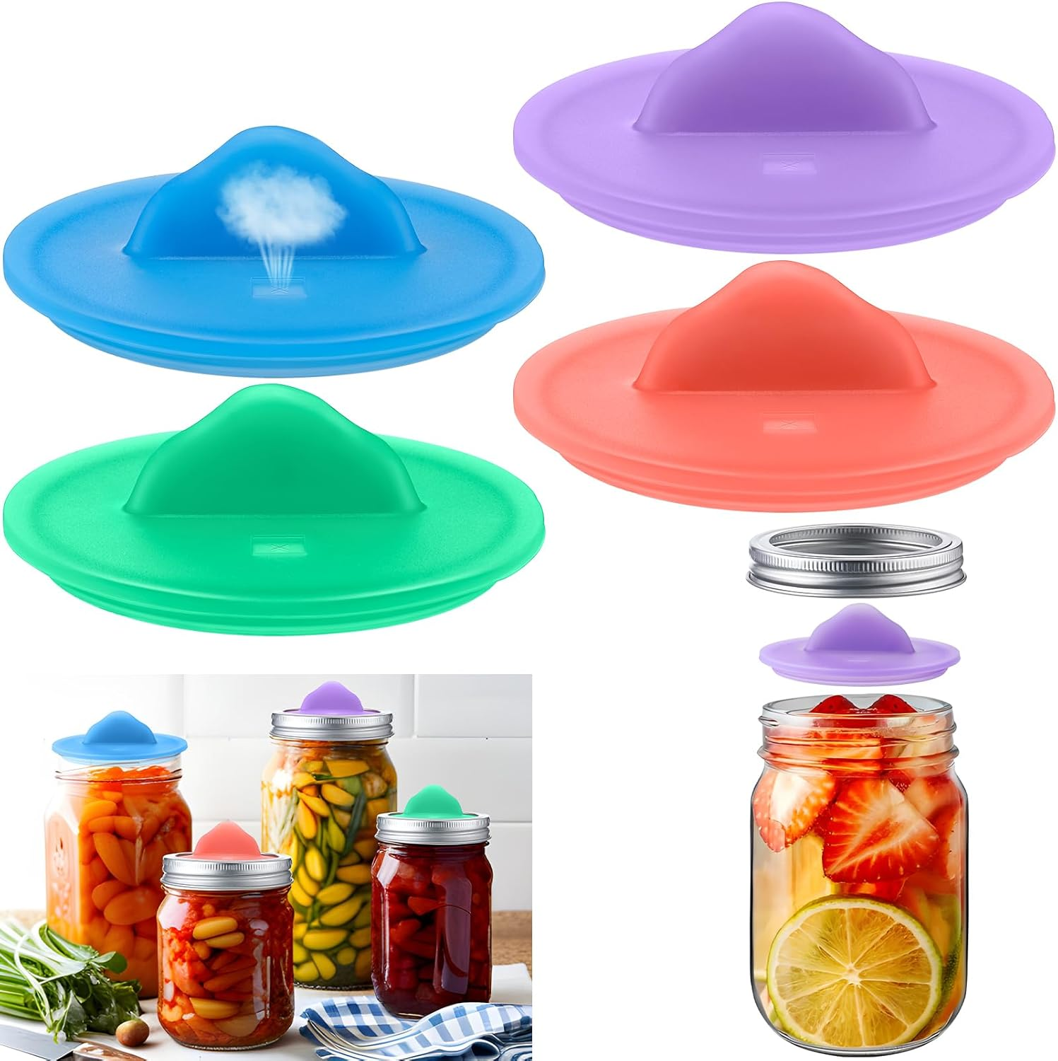 4 Pack Mason Jar Silicone Fermentation Lids for 3