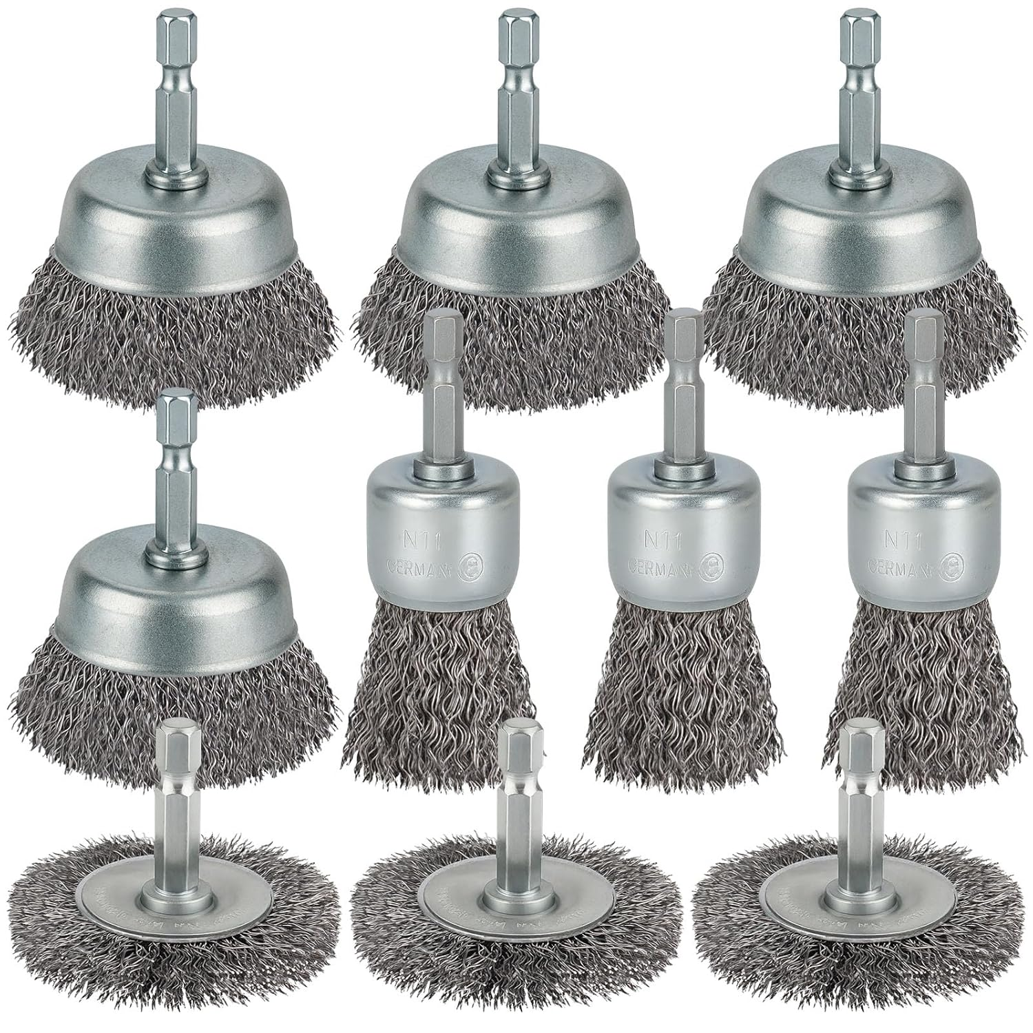 Cepillo de alambre para taladro, 10 unidades, cepillo de rueda de alambre de engarce de acero al carbono grueso