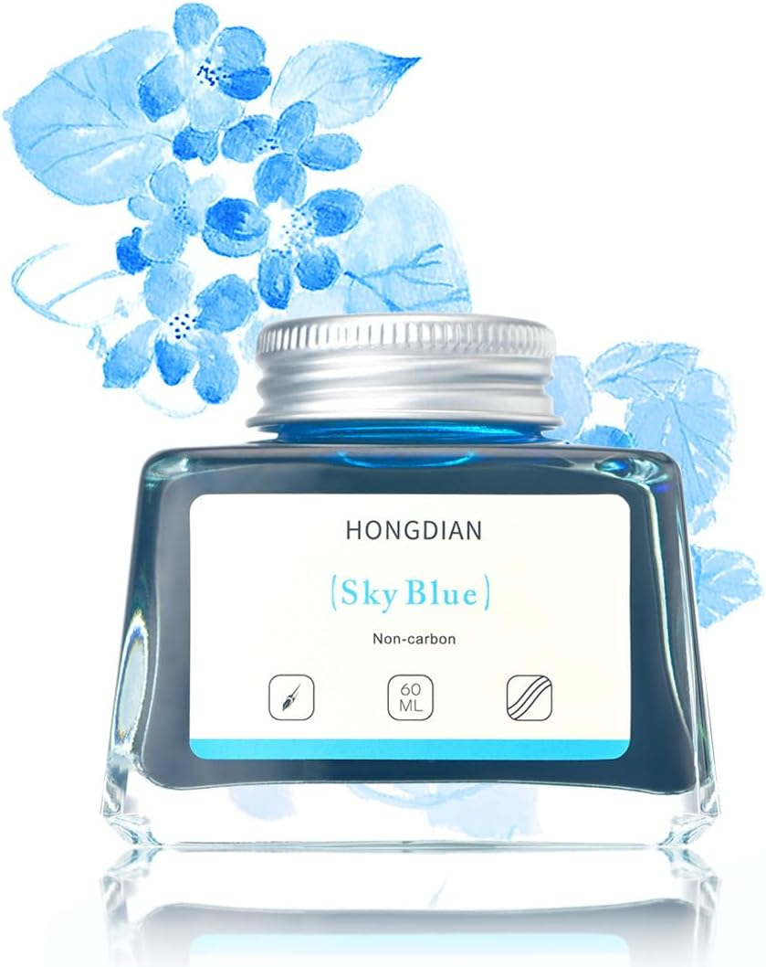 Hongdian Fountain Pen Bottled Ink Sky Blue Color, 60Ml Non Carbon Inkwell Bottle, Artist Calligraphy Ink