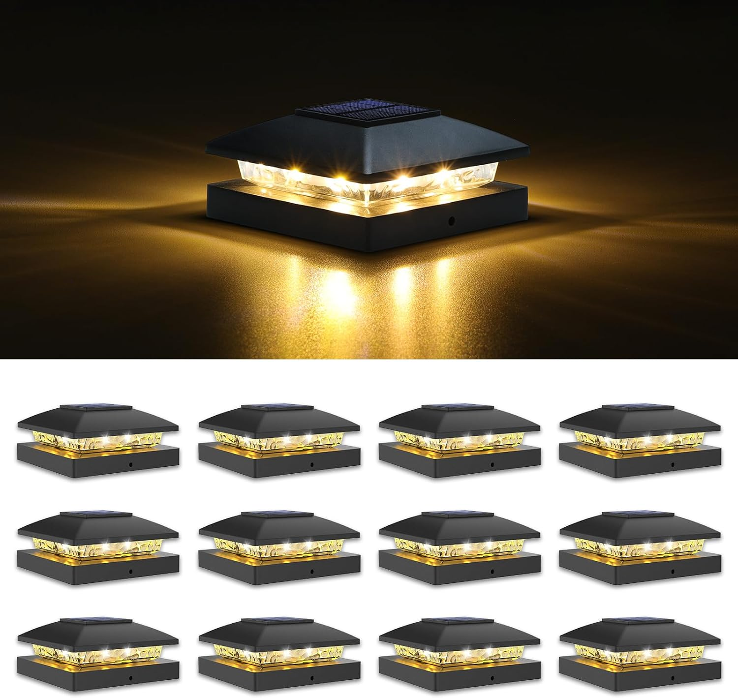 12-Pack Black Or White 4x4 Square Solar Post Cap Lights – LED For PVC Vinyl Fence & Deck