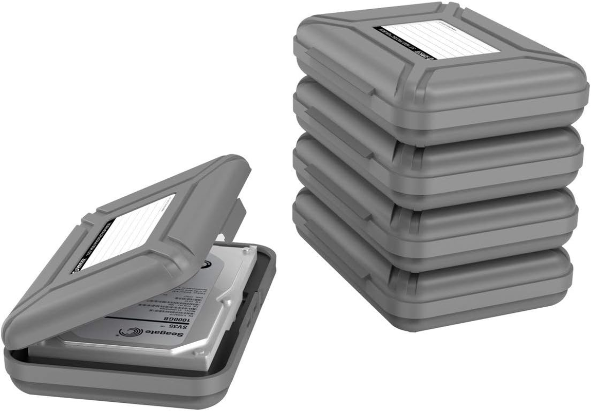 Portable 3.5 inch Hard Drive Disk Protective Box Storage Case Cover for HDD External Hard Drive Anti-Static Shock Proof - Gray, Pack of 5