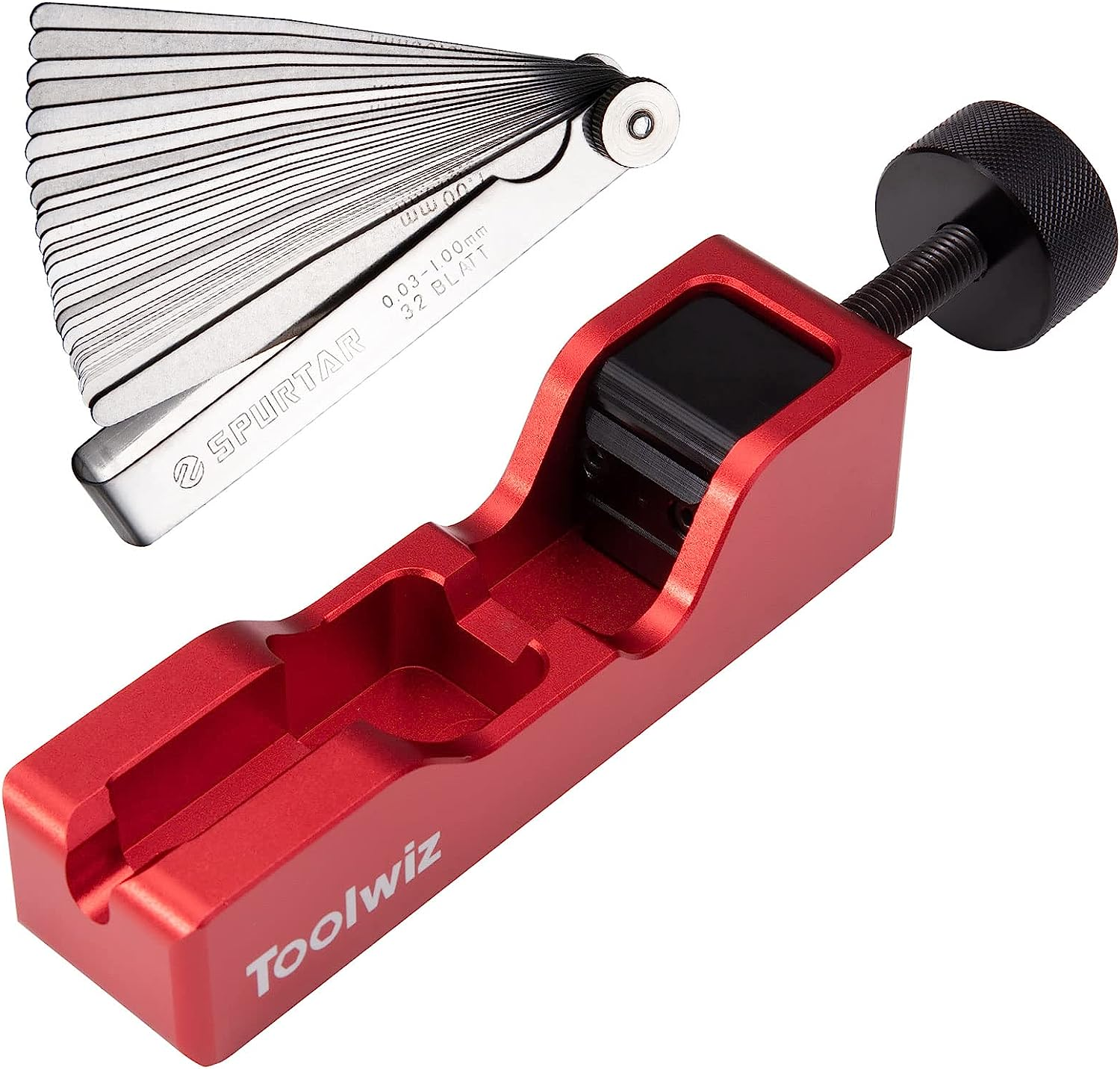 Spark Plug Gap Tool with 32 Blade Steel Feeler Gauge, Universal Gapping Tool for Most 10mm 12mm 14mm 16mm Thread Spark Plugs, Red