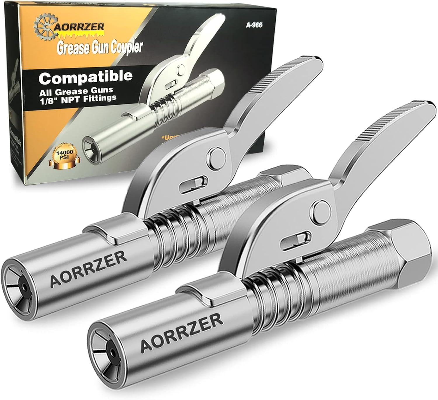 Grease Gun Coupler 2 PCS, Strong Lock-on Greases Gun Couplers, 12000 PSI High Pressure Coupler Quick Release Grease, Durable and Compatible with All Grease Guns 1/8