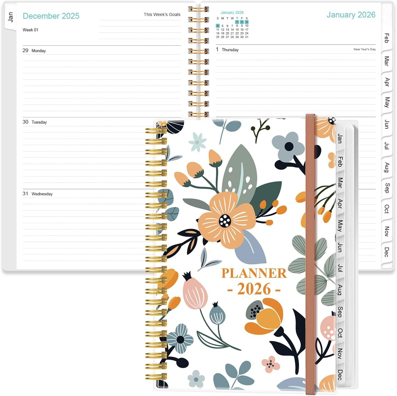 2026 Planner - Planner 2026 from January 2026 to December 2026, Weekly & Monthly Planners Spiral Bound with 12 Monthly Tabs, Inner Pocket, 6.4