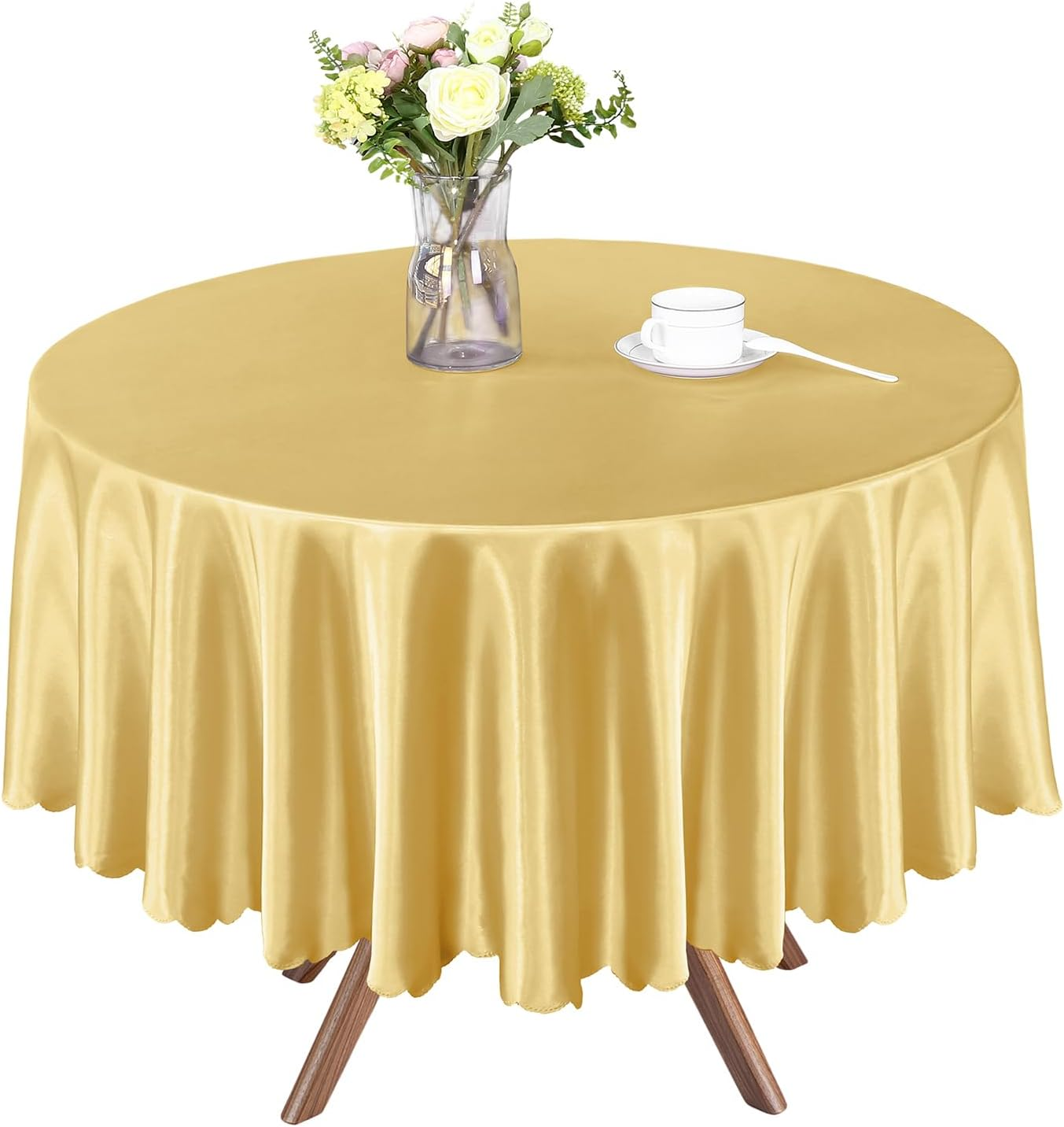 1 Pack 84 Inch / 7Ft round Tablecloth Satin Table Cover, Gold Table Cloth Overlay Bright Table Decorations, Silky Satin Dining Table Cloths for Wedding Reception Graduation Banquet