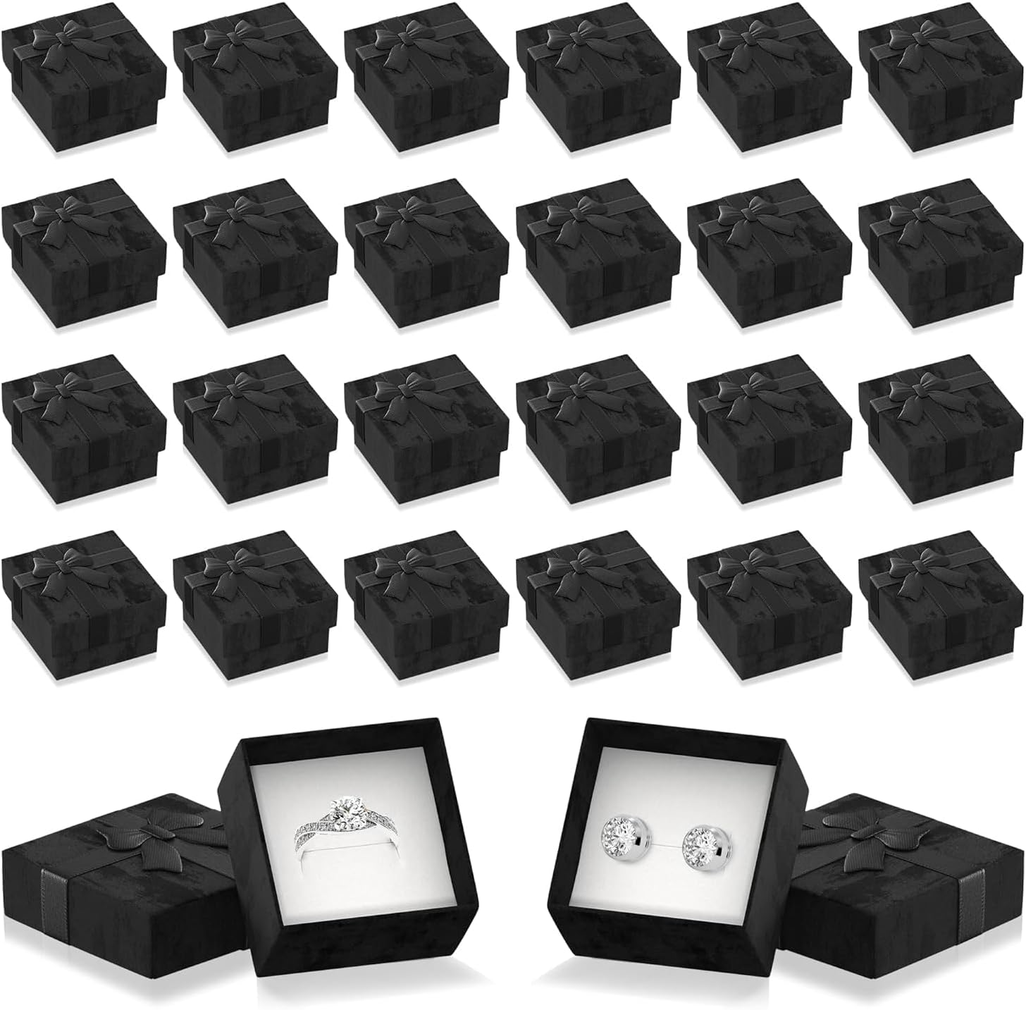 24Pcs Black Ring Boxes Bulk - Ring Jewelry Box Engagement Ring Holder Small Jewelry Gift Box Wedding Ring Box Black Jewelry Box for Rings Girls Jewelry Box Gift Boxes with Lid