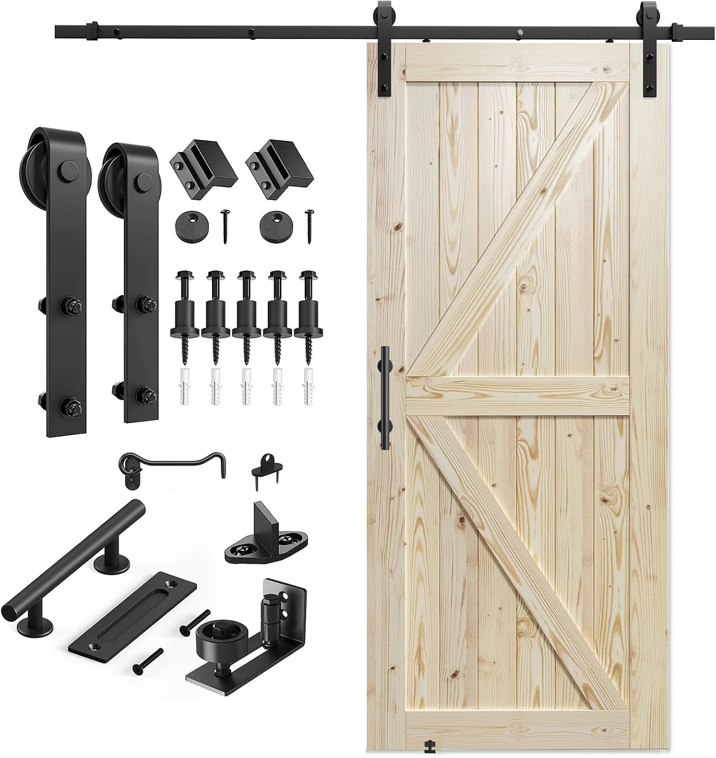 Puerta corrediza de madera de abeto de 36 x 84 pulgadas con kit de herrajes