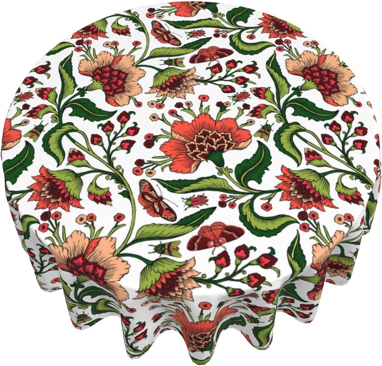 Vintage Floral Fantasy Flowers Spring round Tablecloth 60 Inch Washable Table Cloth Cover Indoor Outdoor for Dining