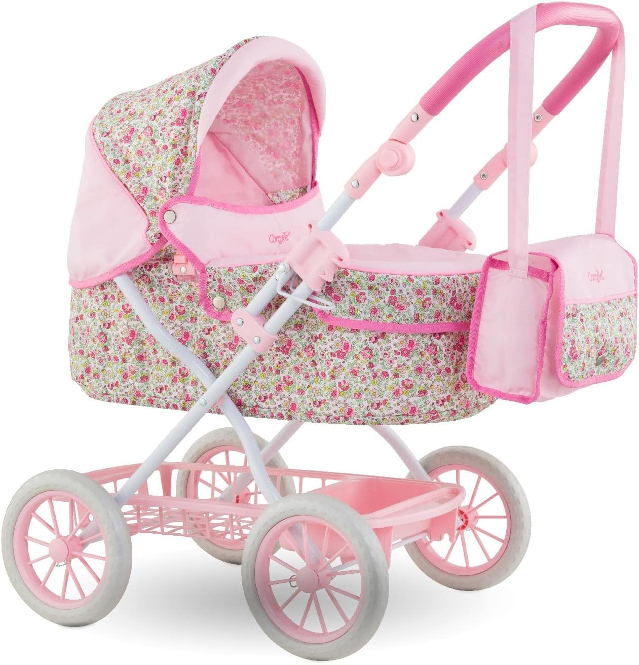 Baby Doll Stroller for Girls, Foldable Kids Toy Baby Stroller for Dolls with Carriage Design, Pink Pram