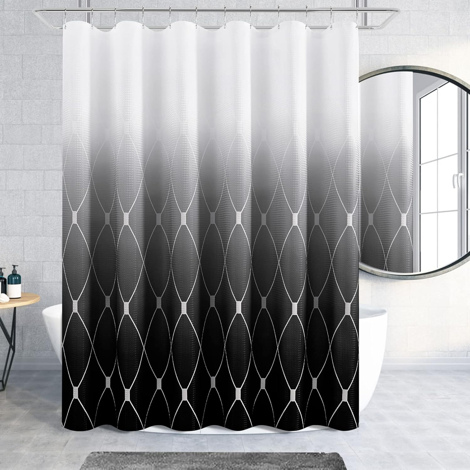 Extra Long Shower Curtain 96 Inch Length for Bathroom, Tall Black and White Ombr