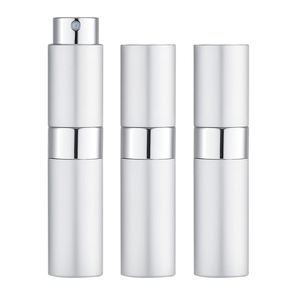 8ML Atomizer Perfume Spray Bottle for Travel (3 PCS) Empty Cologne Dispenser, Portable Sprayer (Silver)