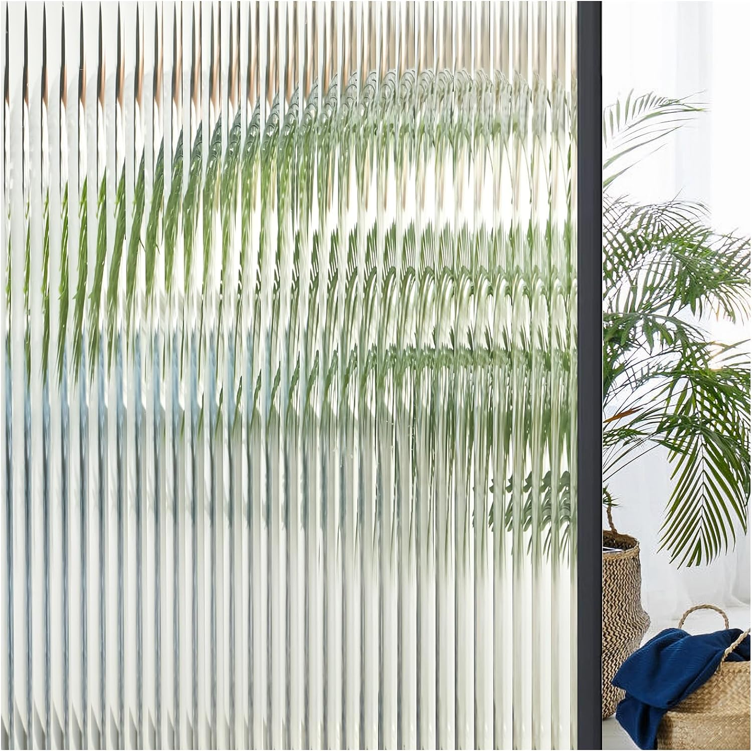 Window Privacy Film Reeded Glass, Frosted 3D Fluted Glass Window Cling, Adhesive Vinyl Decorative Door Stickers for Bathroom Home Sun Blocking, 17.5x78.7 in, Translucent
